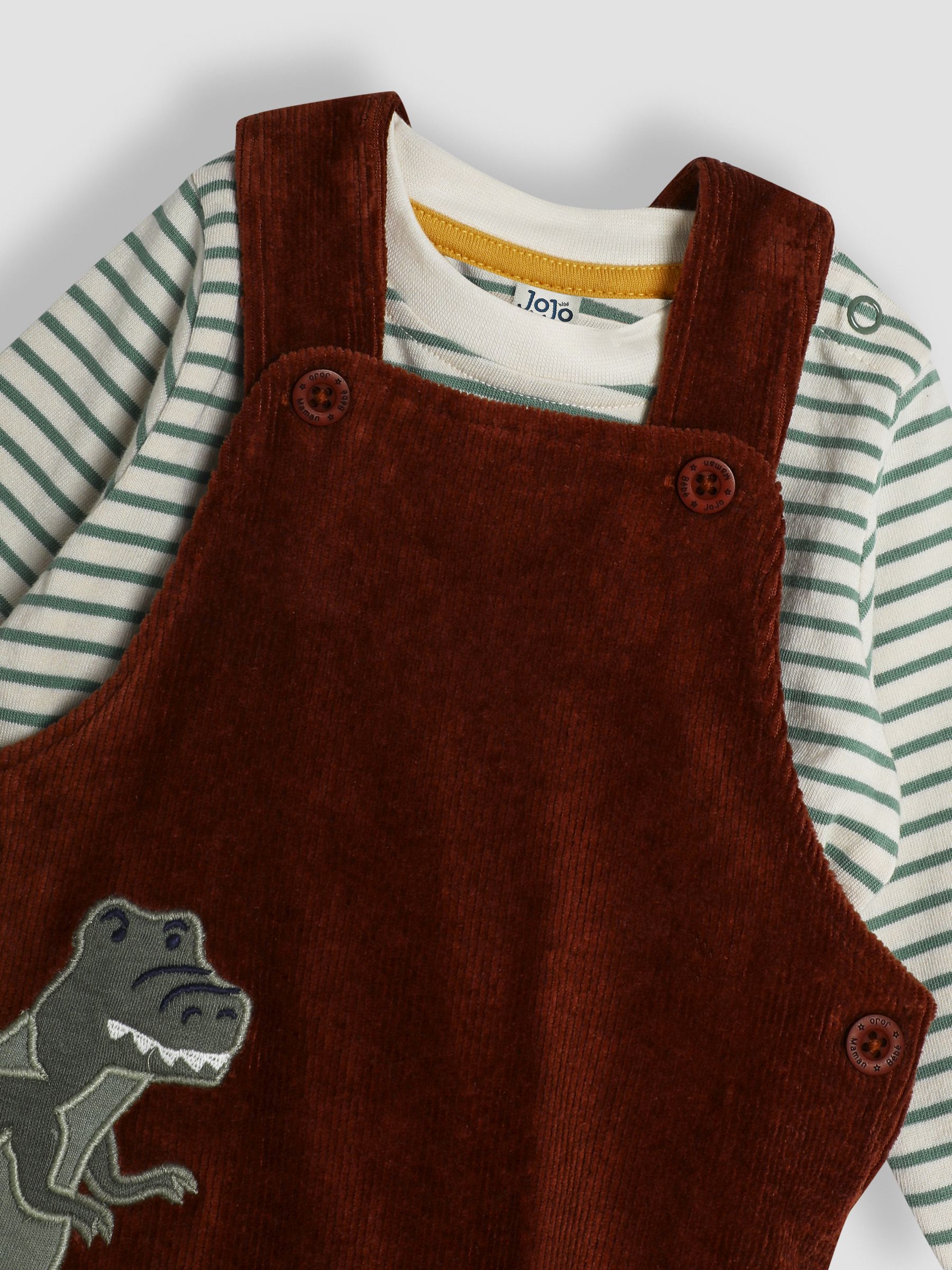 Brown T-Rex Applique Velour Dungarees & Top Set - Image 6 of 6