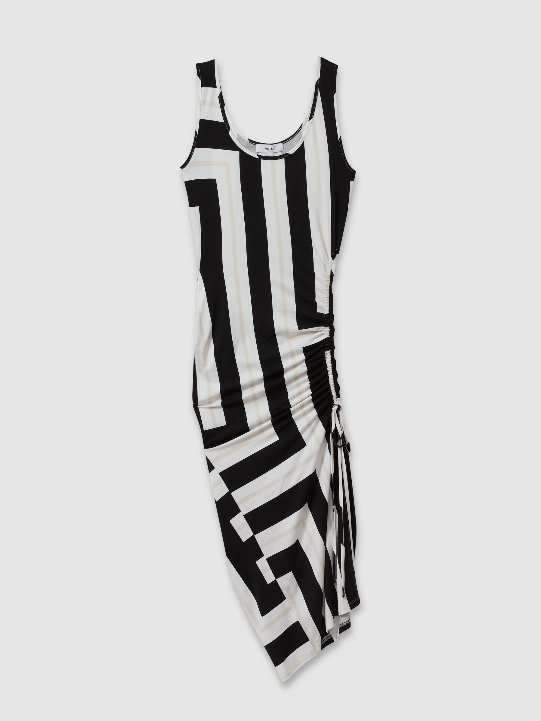 Colourblock Ruched Bodycon Midi Dress in Black/White - Image 2 of 5