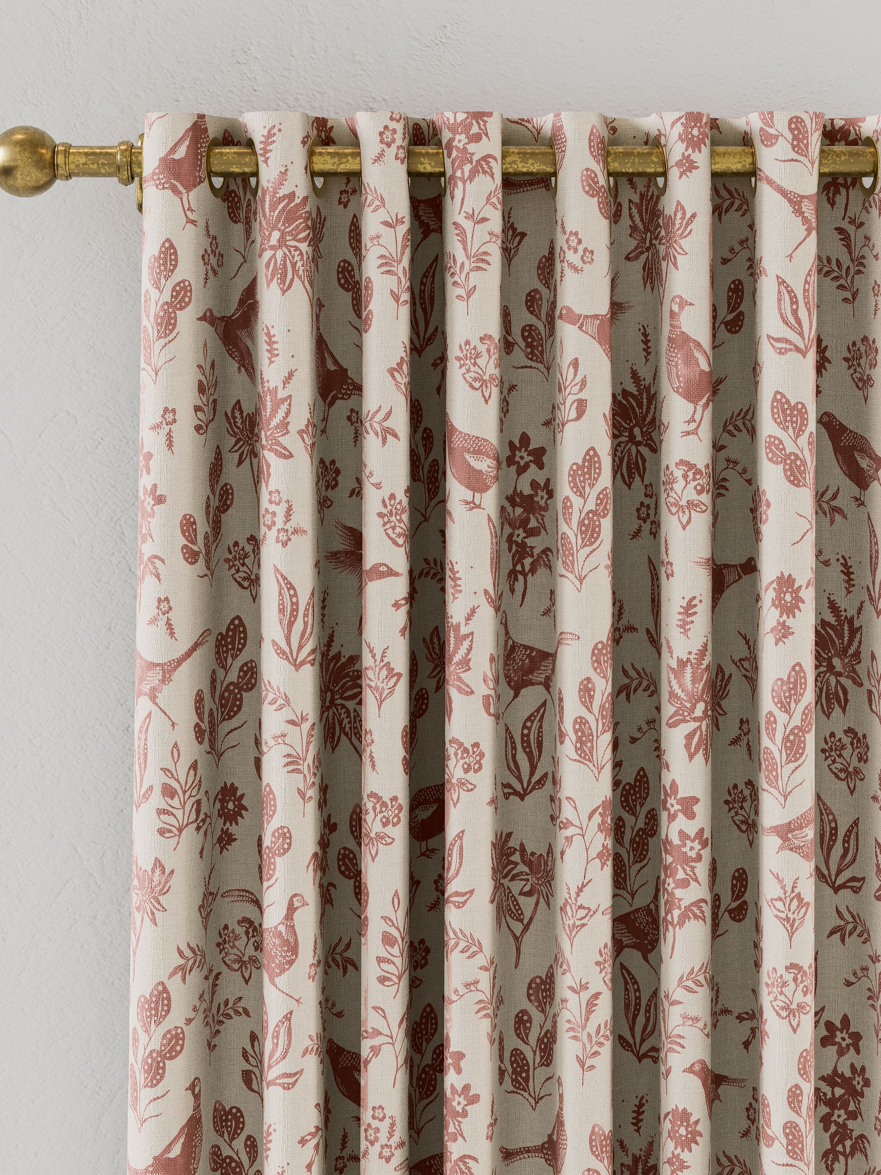 Festival Pheasants Set of 2 Cream & Pink Blackout Eyelet Curtains - Image 2 of 3