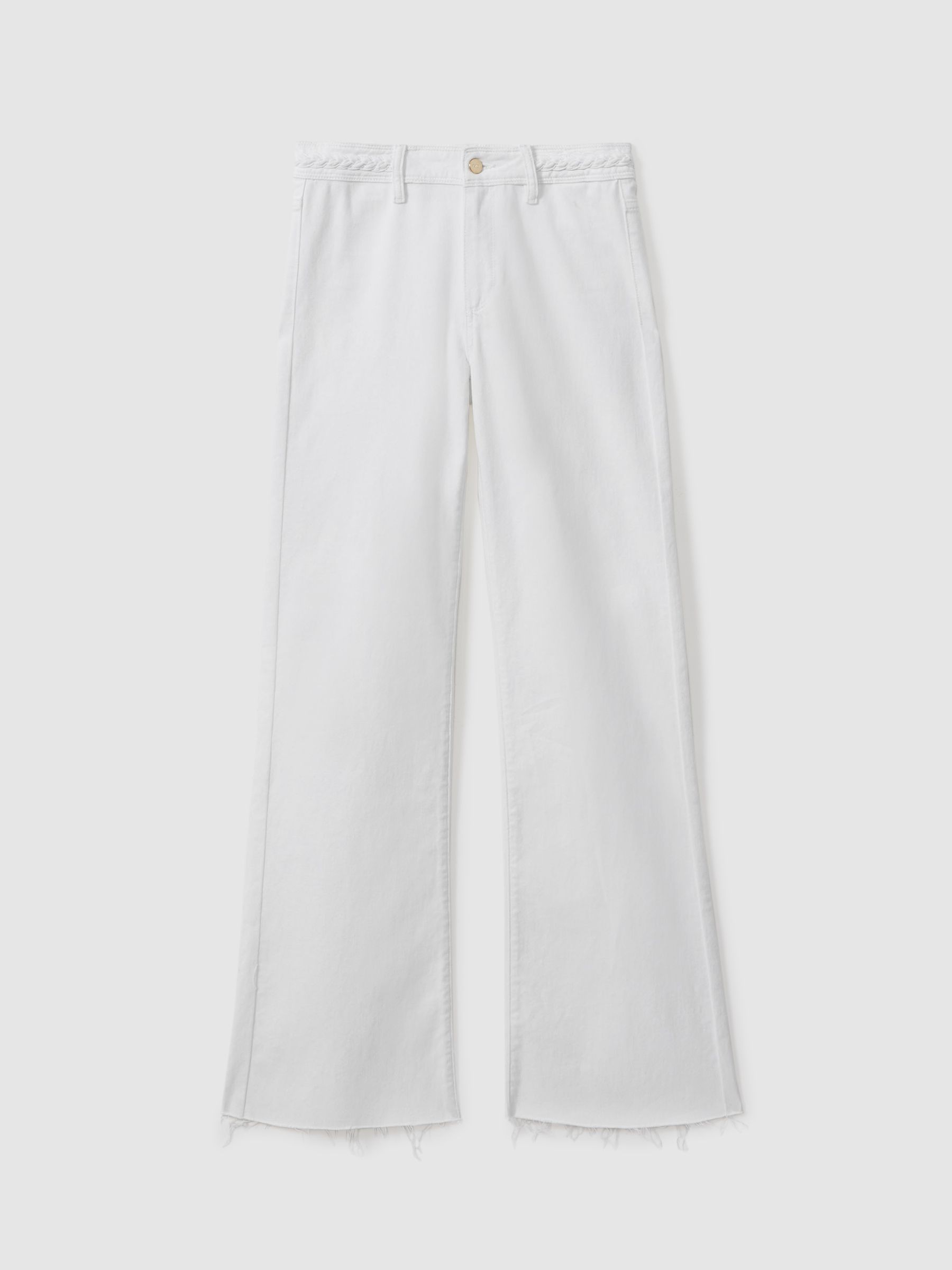 Paige Braided Waist Wide Leg Jeans in Crisp White - Image 1 of 5
