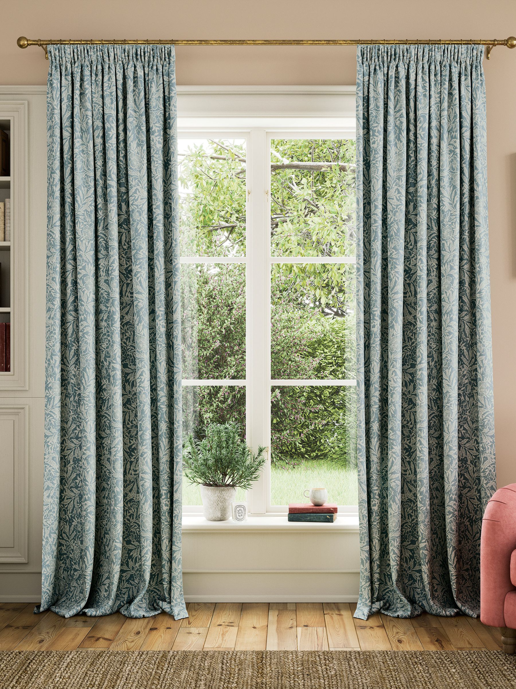 Twilight Ditsy Set of 2 Duck Egg Pencil Pleat Curtains - Image 1 of 4