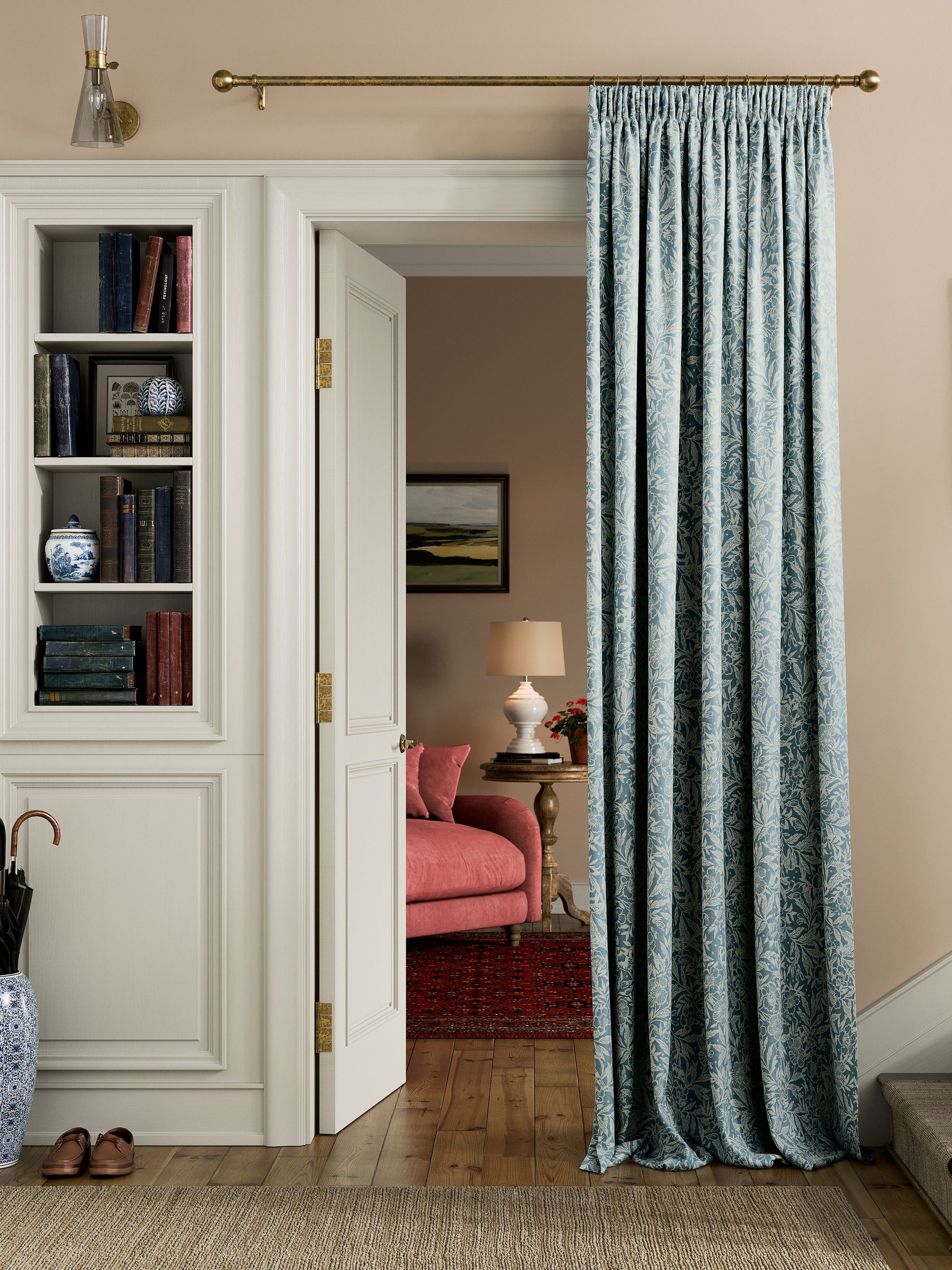 Twilight Ditsy Set of 2 Duck Egg Pencil Pleat Curtains - Image 2 of 4