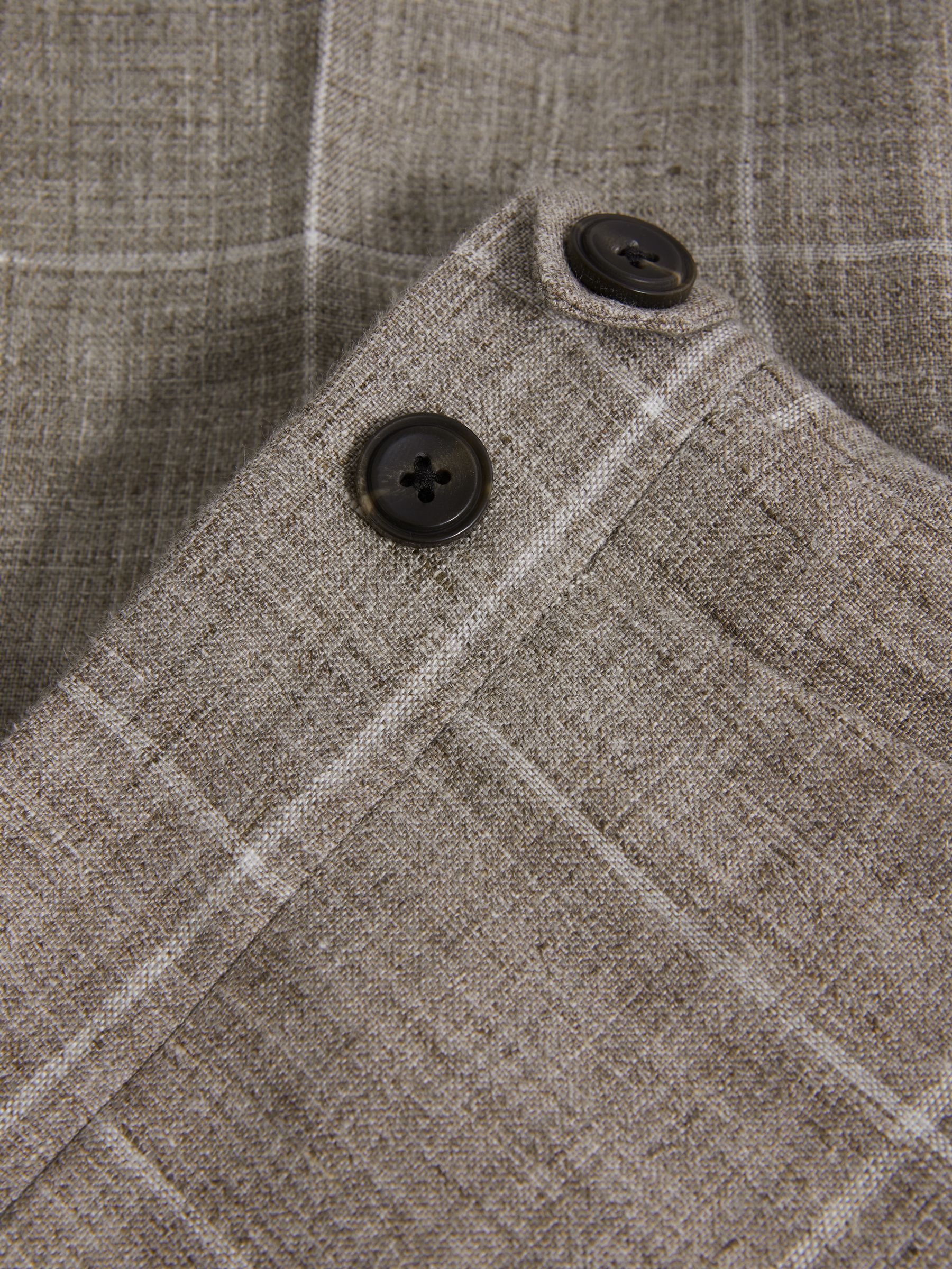 Burgess Light Taupe 100% Linen Side Adjuster Check Slim Fit Trousers - Image 5 of 5
