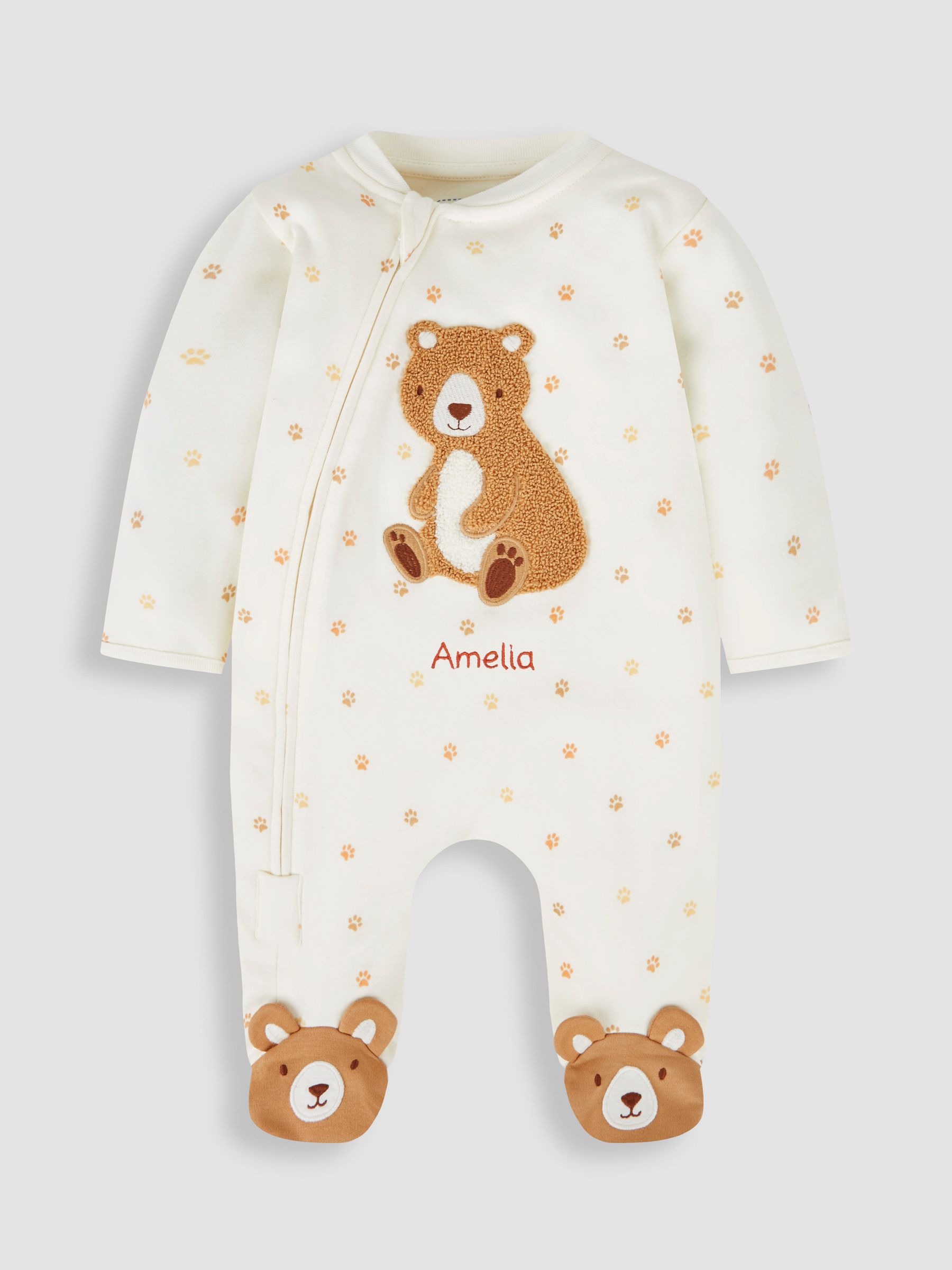 Cream Bear Baby Personalised Appliqué Zip Cotton Sleepsuit - Image 3 of 6