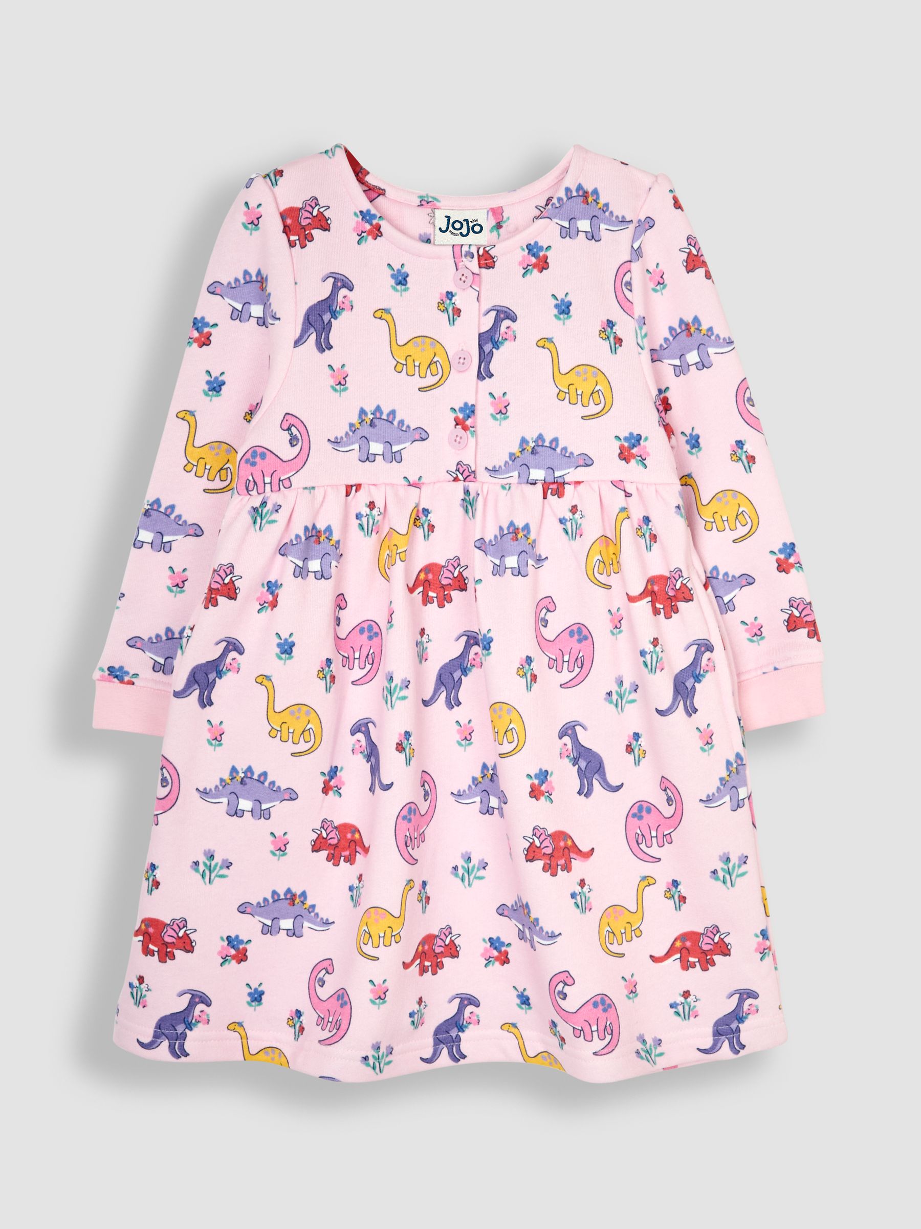 Pink Dino Floral Button Sweat Dress - Image 1 of 4