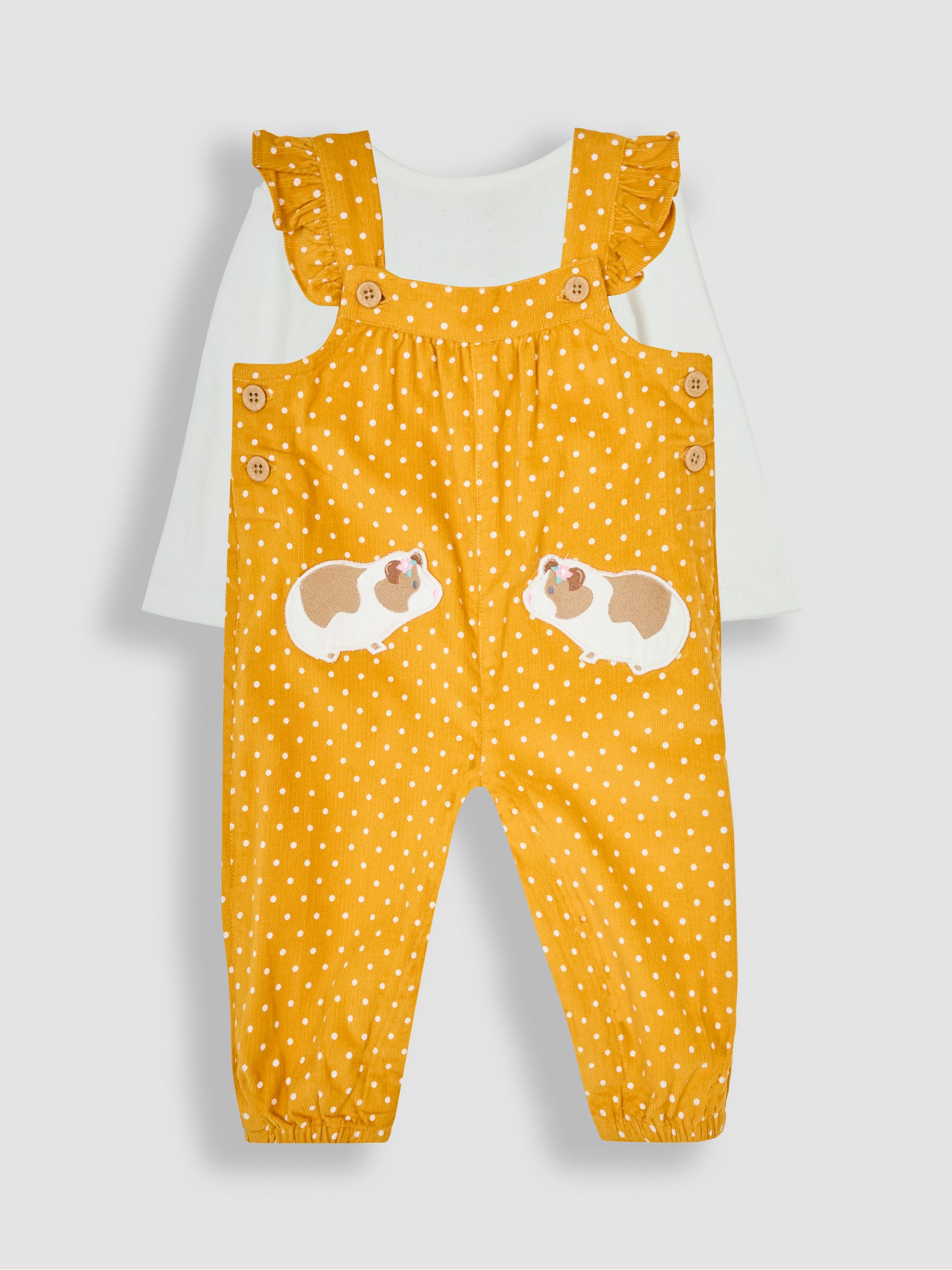 Mustard Yellow Guinea Pig Appliqué Cord Dungarees & Top Set - Image 1 of 6