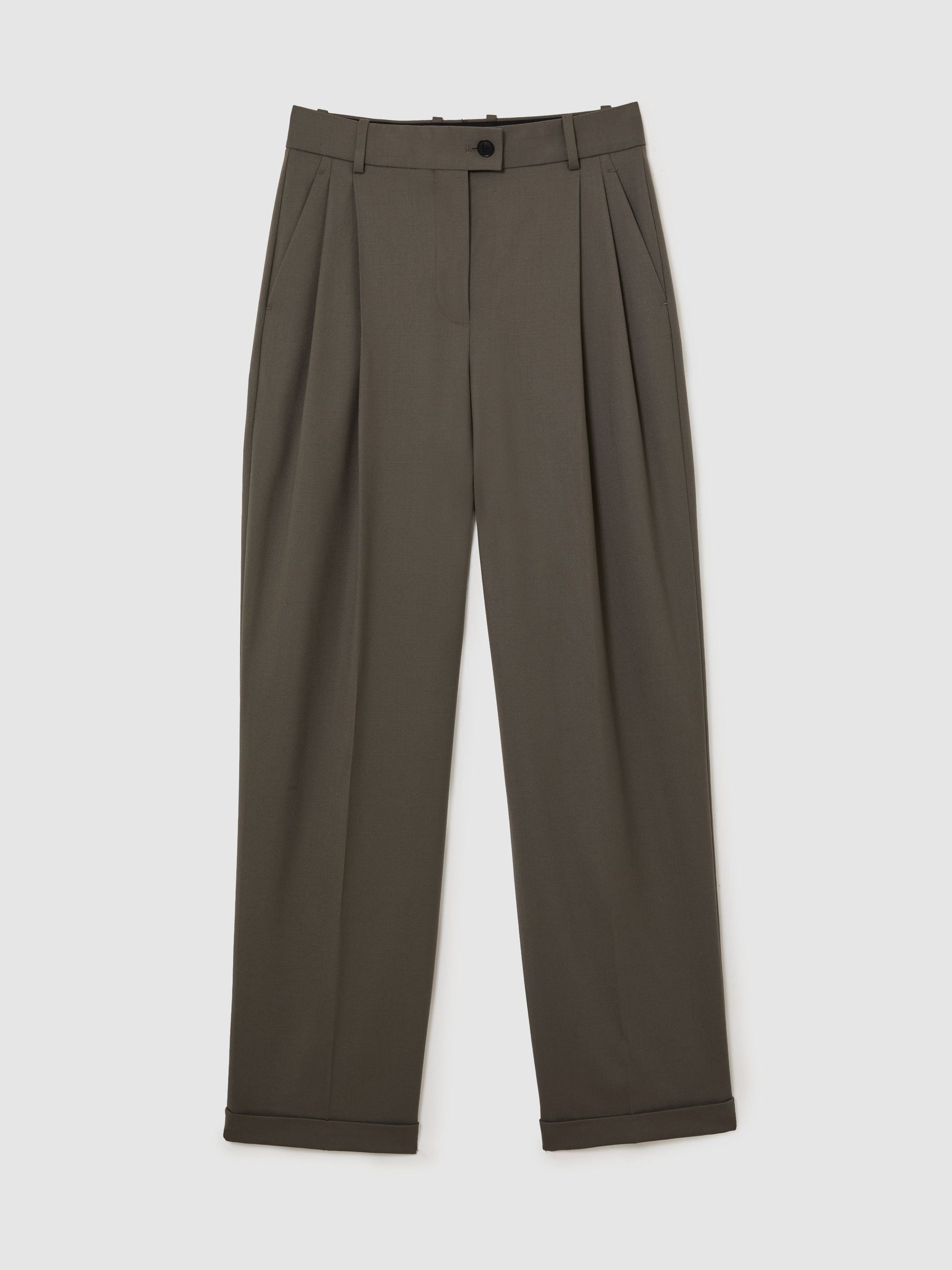 Petite Wool-Blend Wide-Leg Pleated Suit Trousers in Sage Green - Image 2 of 8