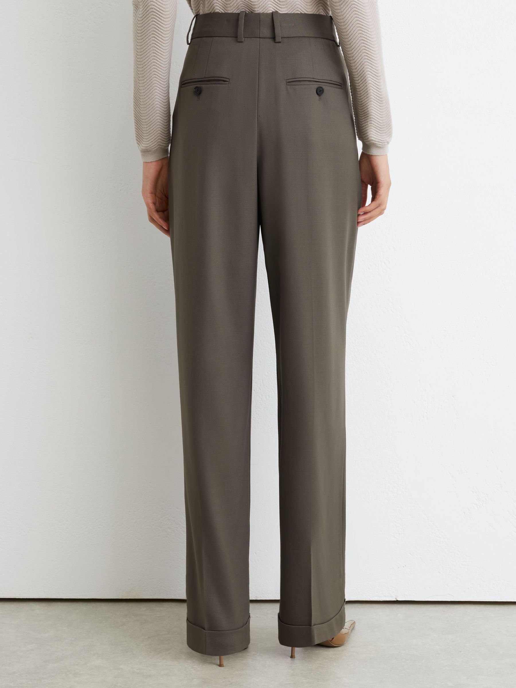 Petite Wool-Blend Wide-Leg Pleated Suit Trousers in Sage Green - Image 6 of 8