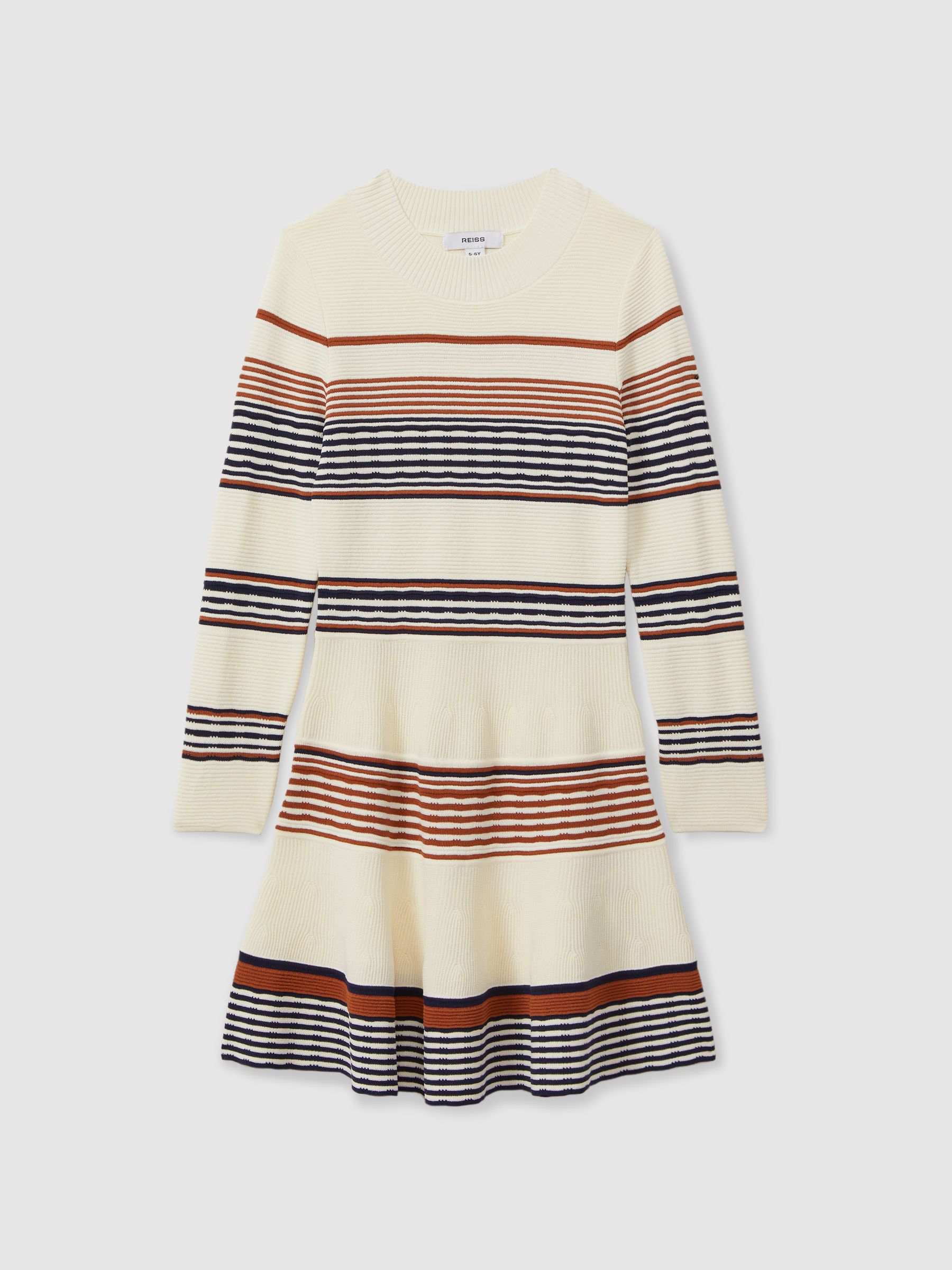 4-9 yrs Knitted Striped Skater Dress in Camel - Image 2 of 4