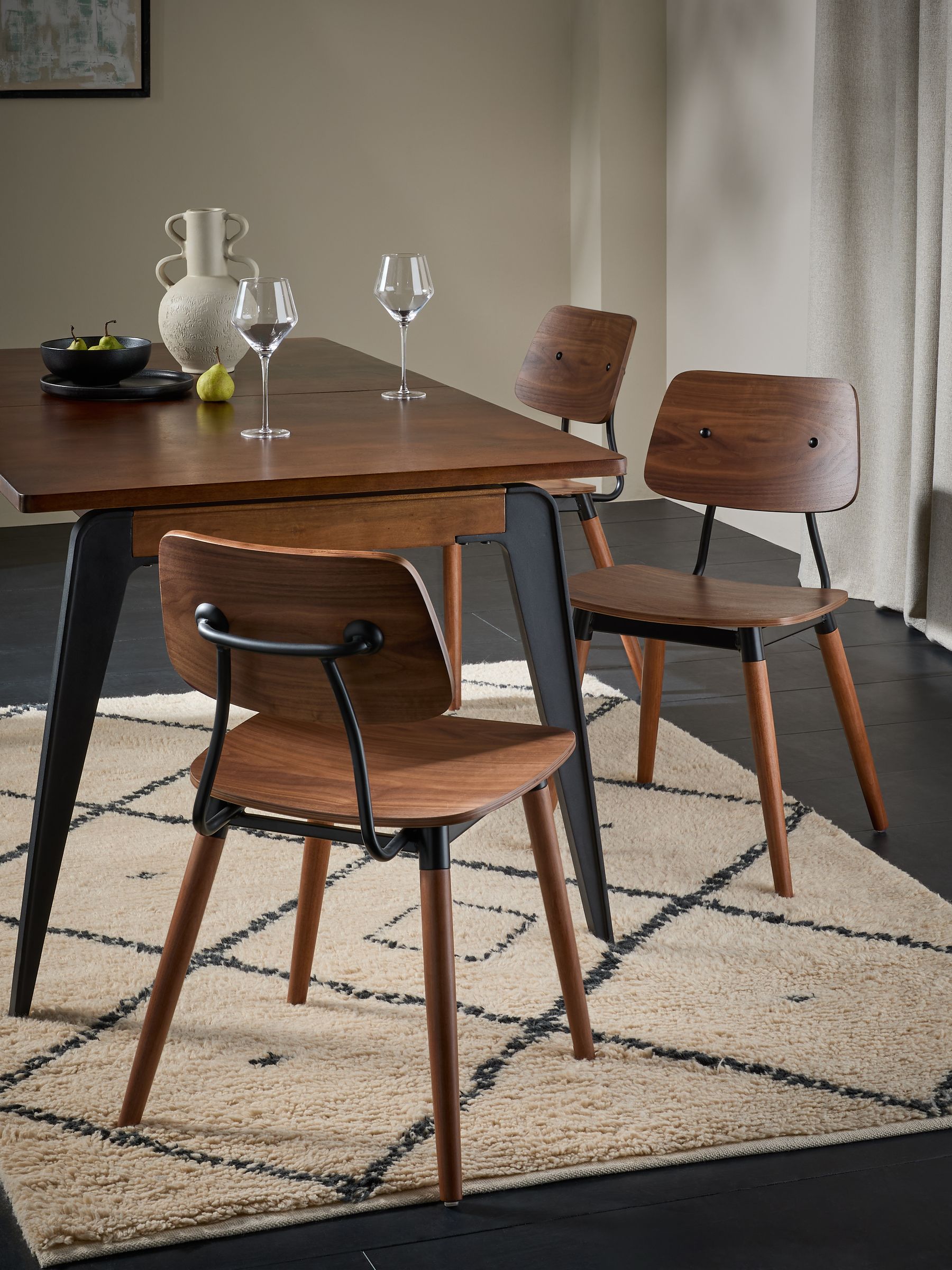 Industrial Dining Table Dark Brown Faux Leather Dining Chairs