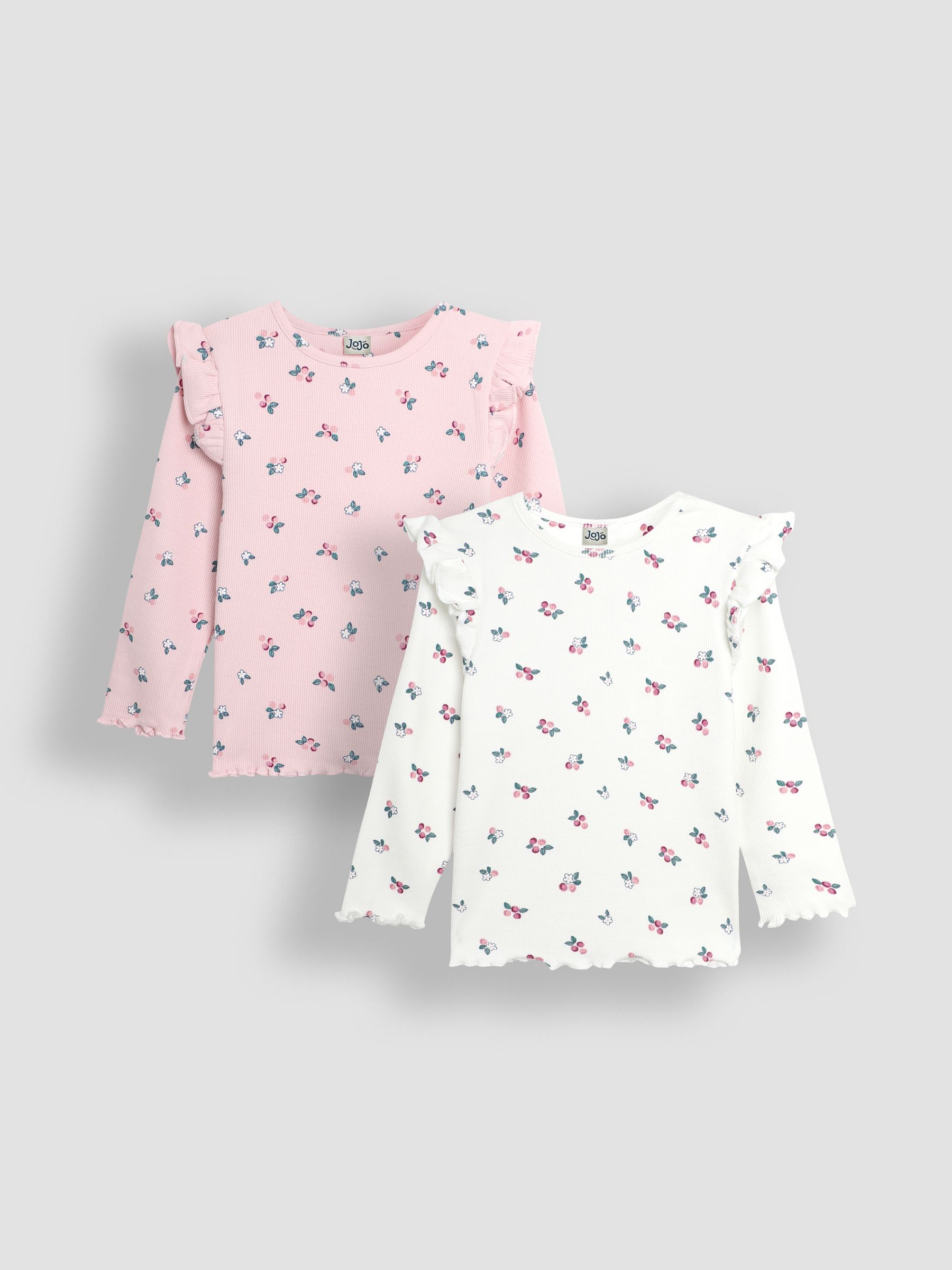 Pink Berry Floral Frill Rib Tops 2 Pack - Image 1 of 5