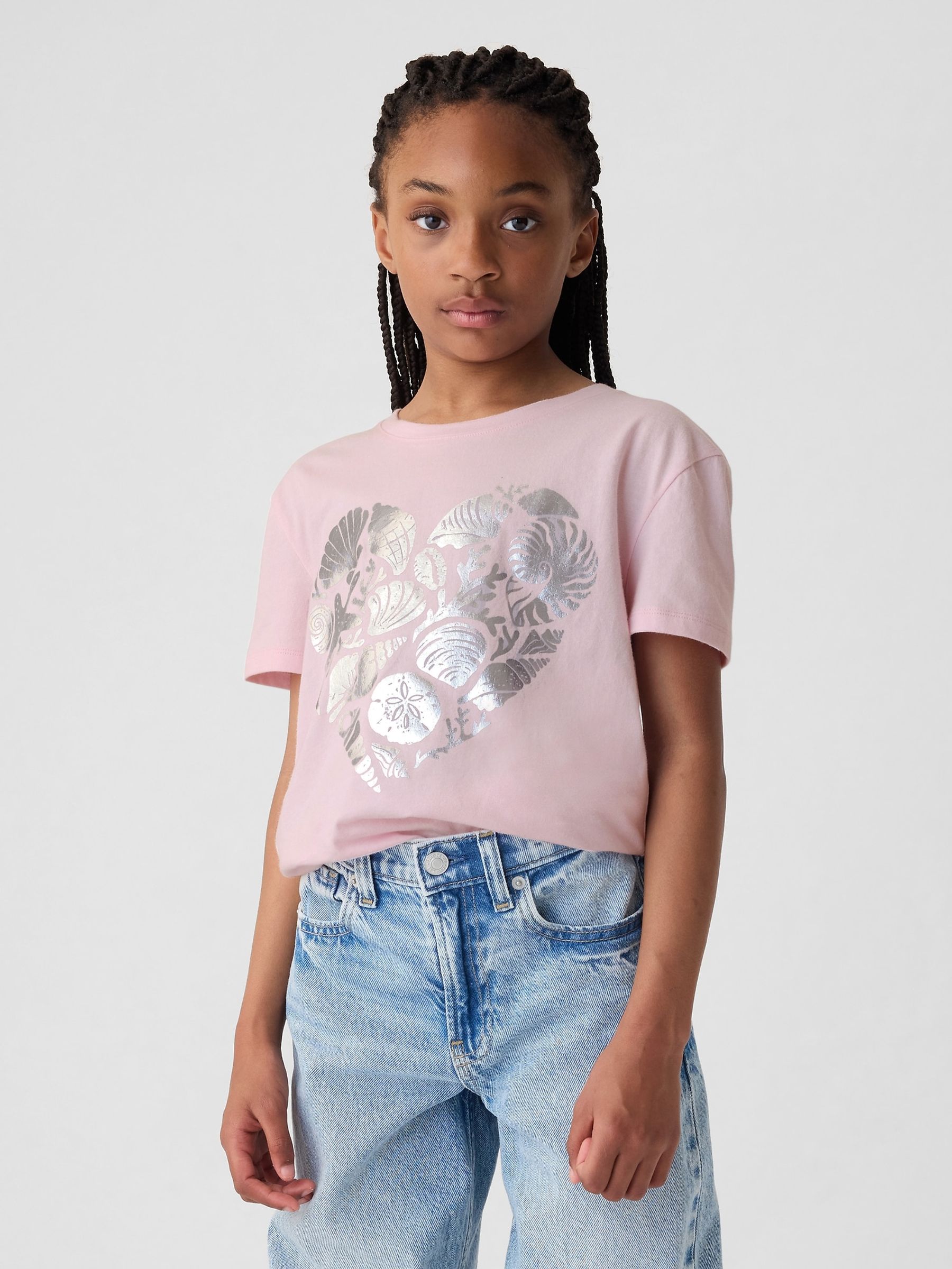 Pink Heart Graphic Short Sleeve Crew Neck T-Shirt (4-13yrs) - Image 1 of 3