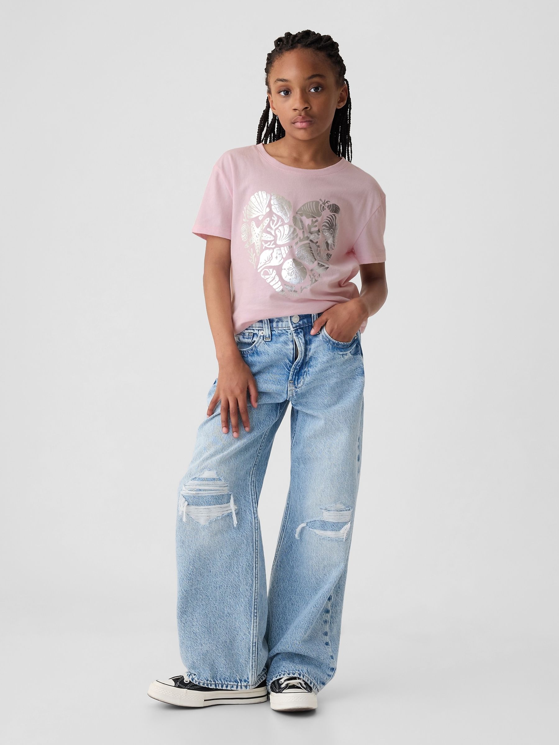 Pink Heart Graphic Short Sleeve Crew Neck T-Shirt (4-13yrs) - Image 3 of 3