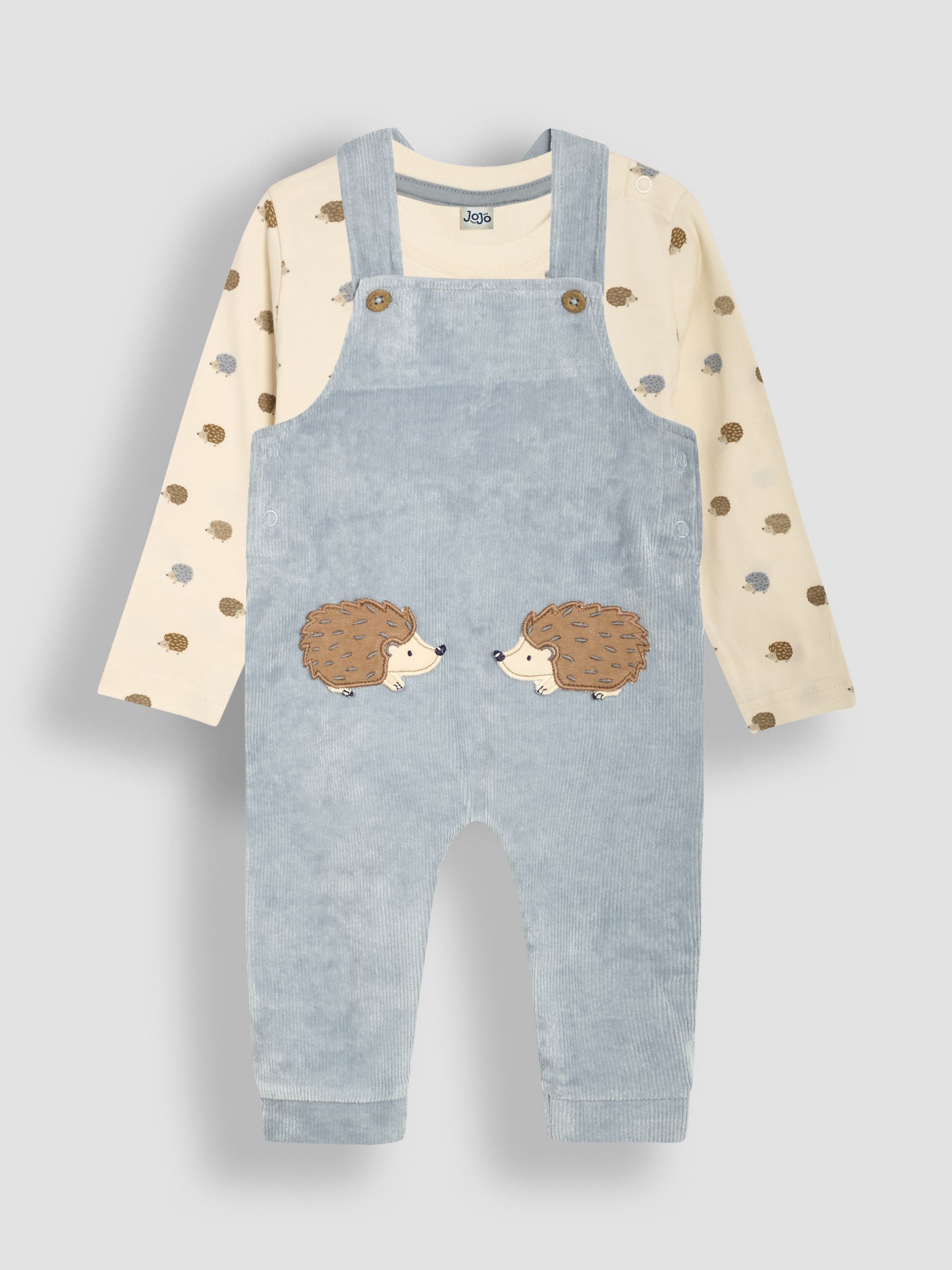 Light Blue Hedgehog 2-Piece Velour Appliqué Dungarees & Top Set - Image 1 of 6