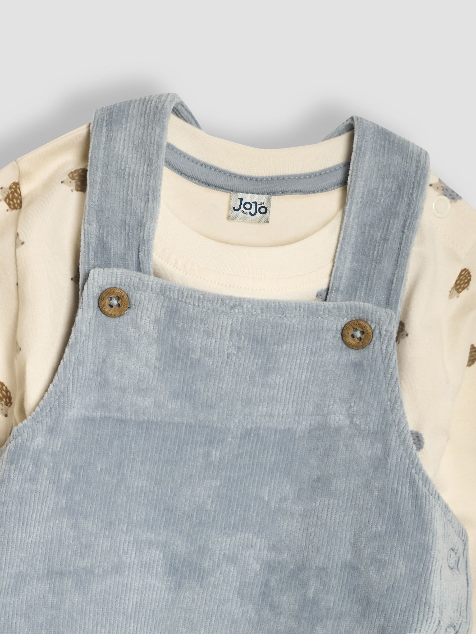 Light Blue Hedgehog 2-Piece Velour Appliqué Dungarees & Top Set - Image 6 of 6
