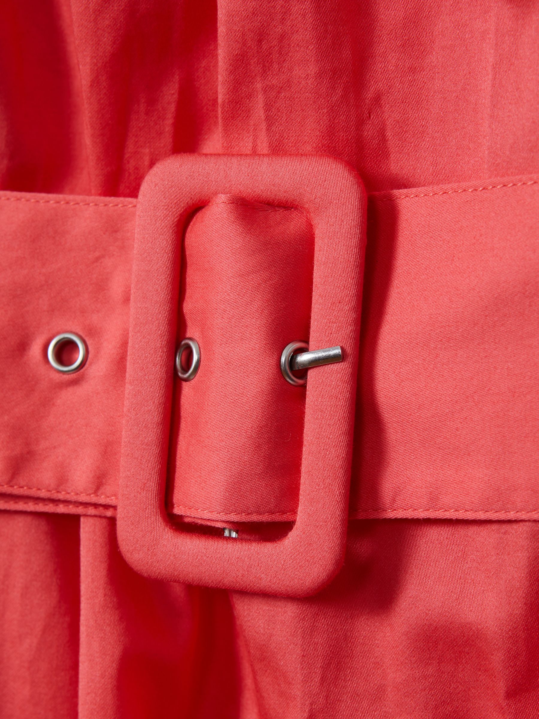 Cotton Ruched Strap Belted Midi Dress in Coral - Image 5 of 6