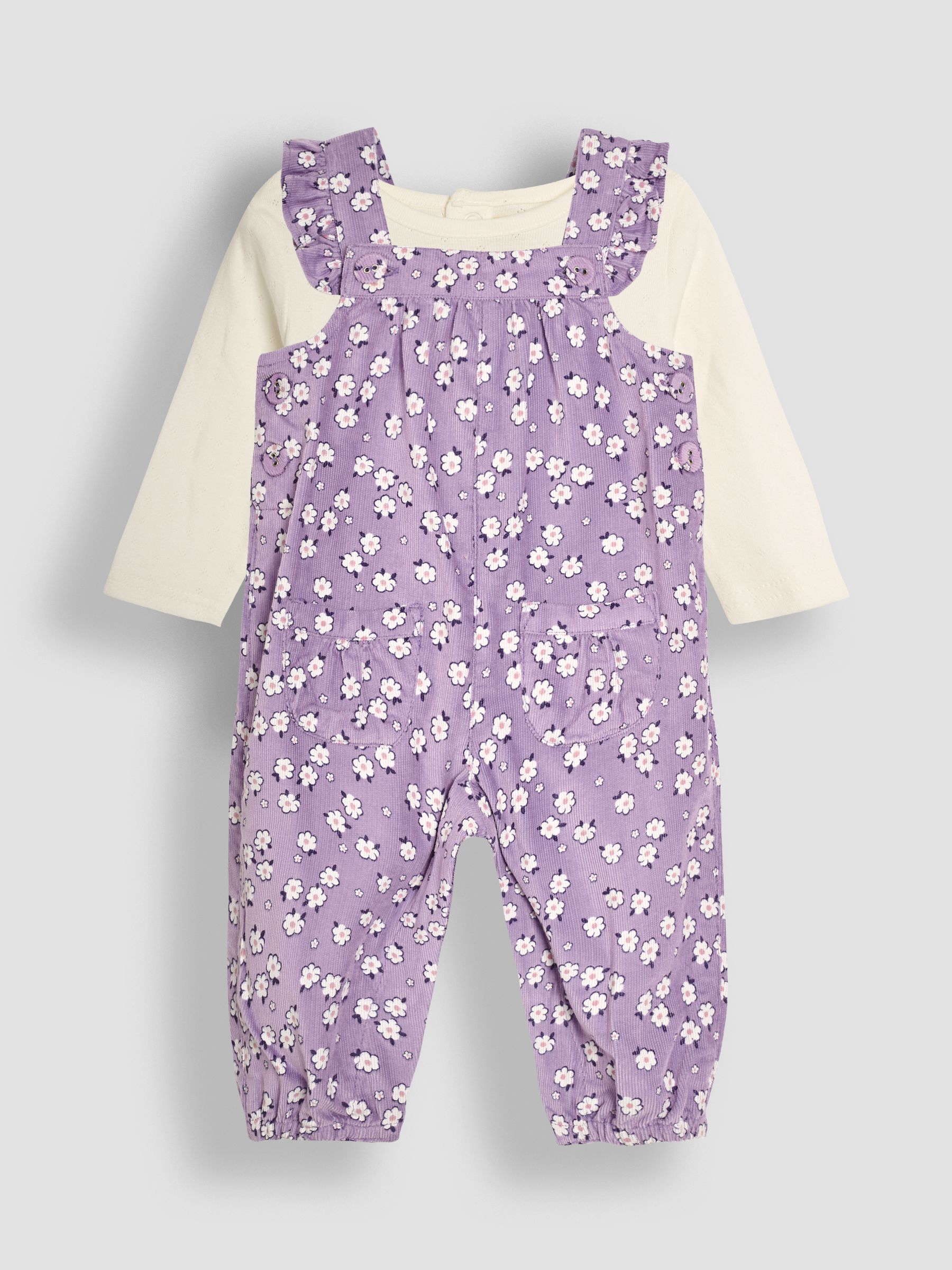 Lilac Daisy Floral Cord Dungarees And Top Set - Image 1 of 6