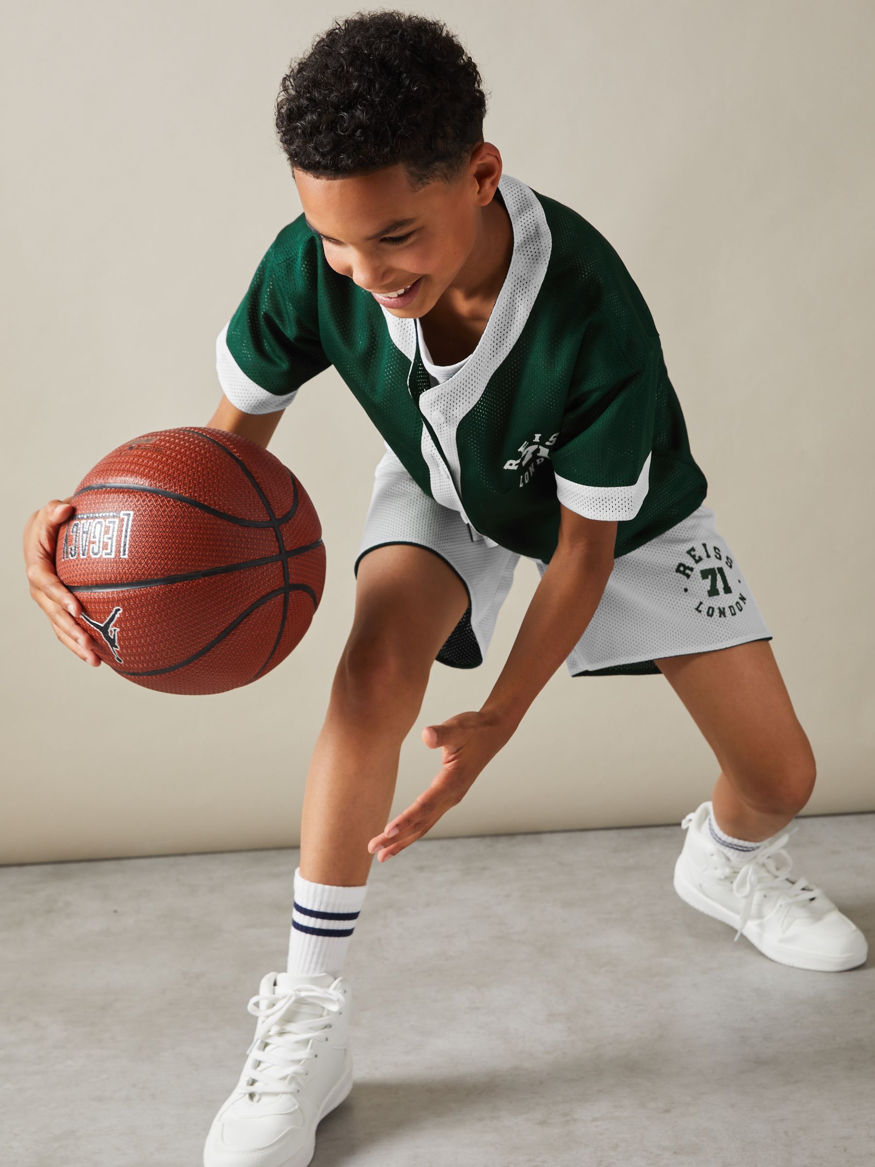 13-14 yrs Airtex Reversible Basketball Shorts in Dark Green/Optic White - Image 5 of 6