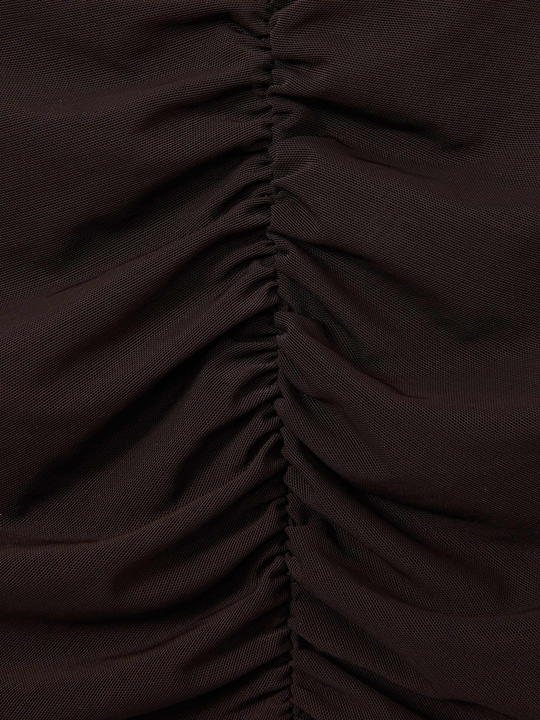 Mesh Ruched Midi Dress in Chocolate - Image 6 of 6