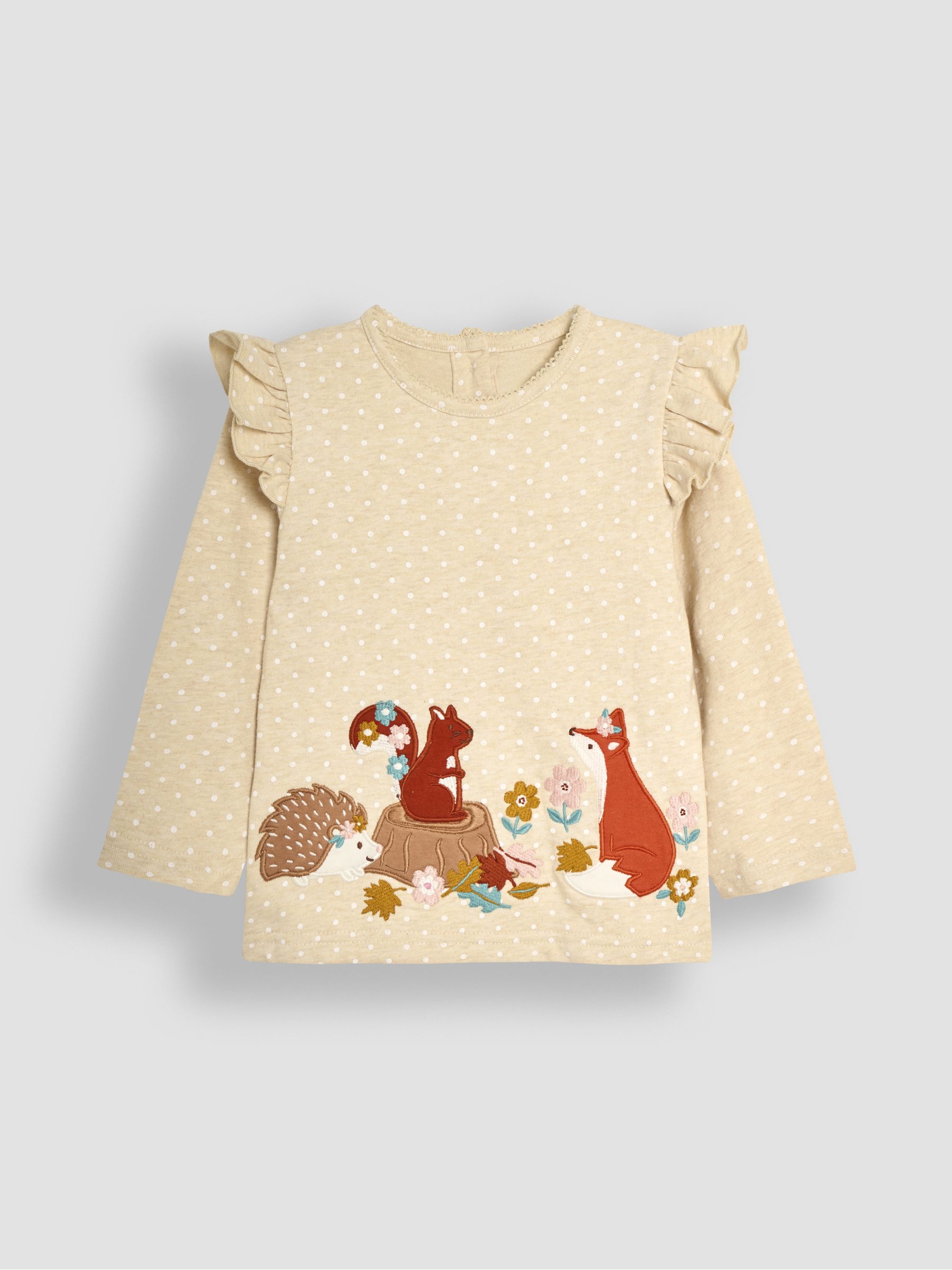Natural Fox Frill Long Sleeve Appliqué Top - Image 1 of 3