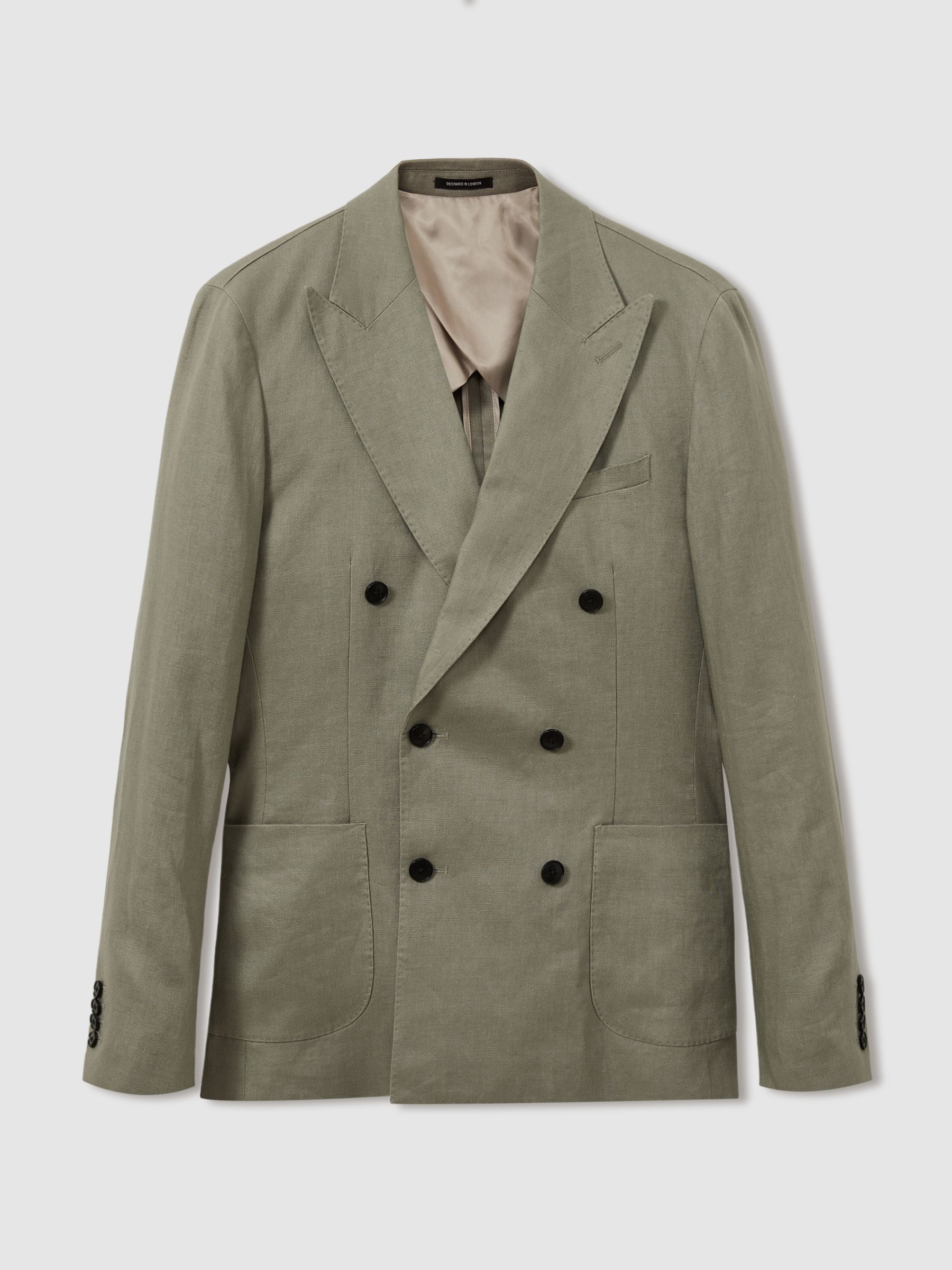 Linen Double Breasted Blazer in Light Sage Green - Image 2 of 7
