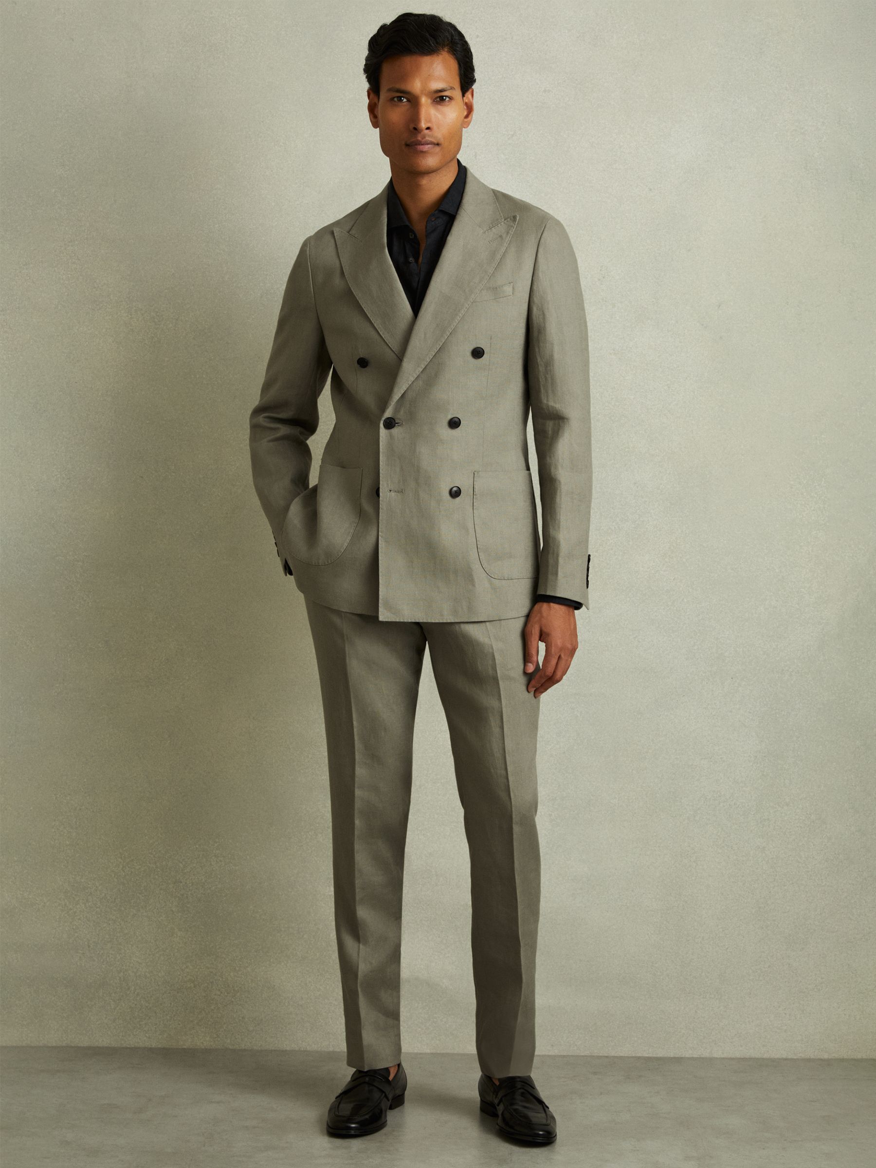 Linen Double Breasted Blazer in Light Sage Green - Image 4 of 7