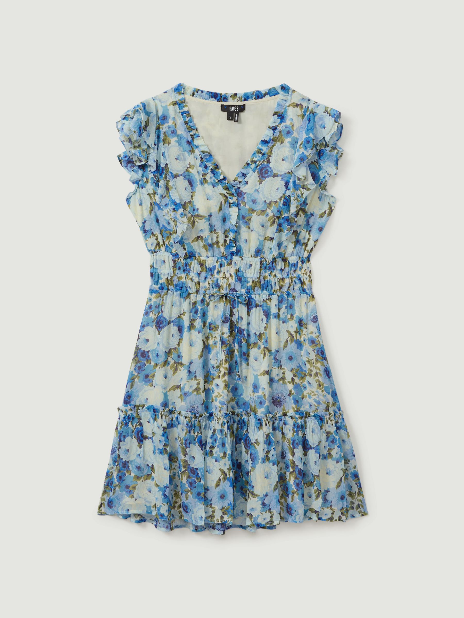 Paige Silk Georgette Floral Print Mini Dress in Blue Multi - Image 1 of 5