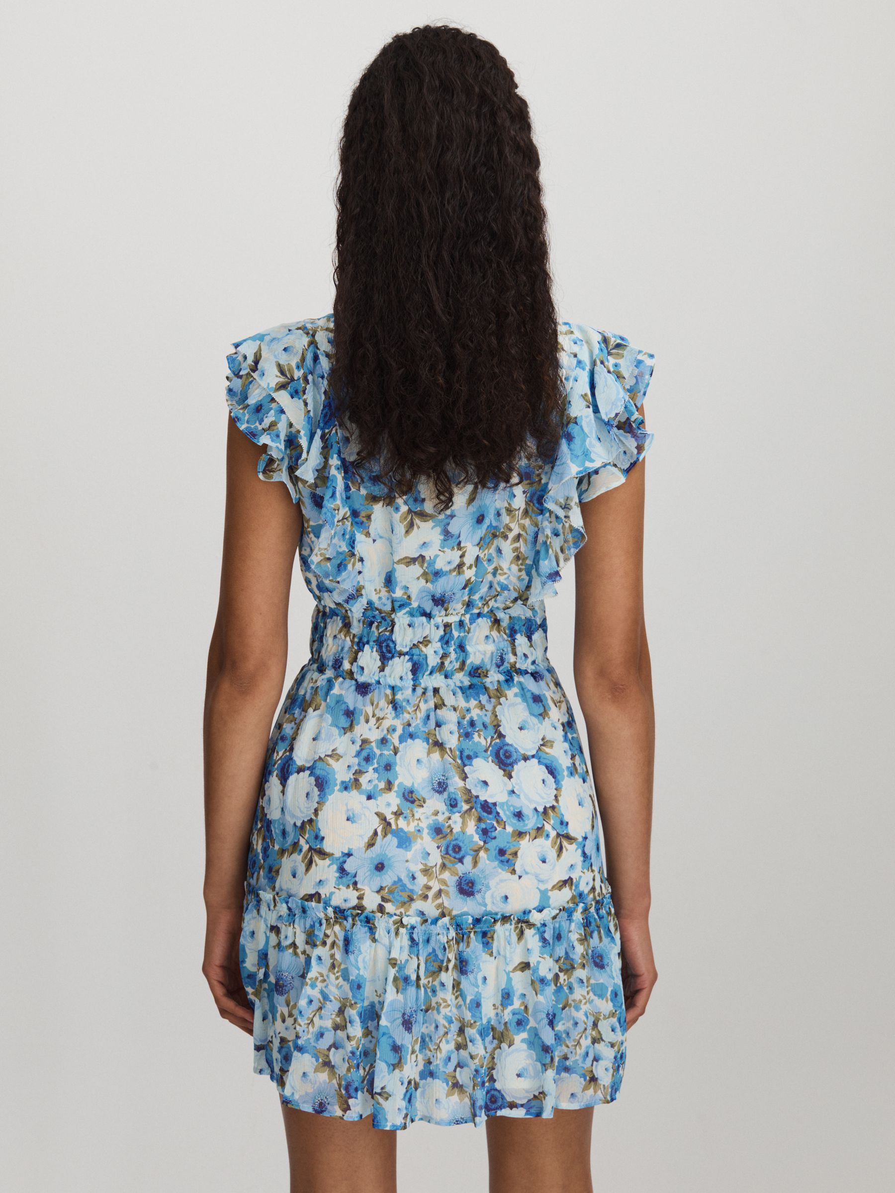 Paige Silk Georgette Floral Print Mini Dress in Blue Multi - Image 4 of 5
