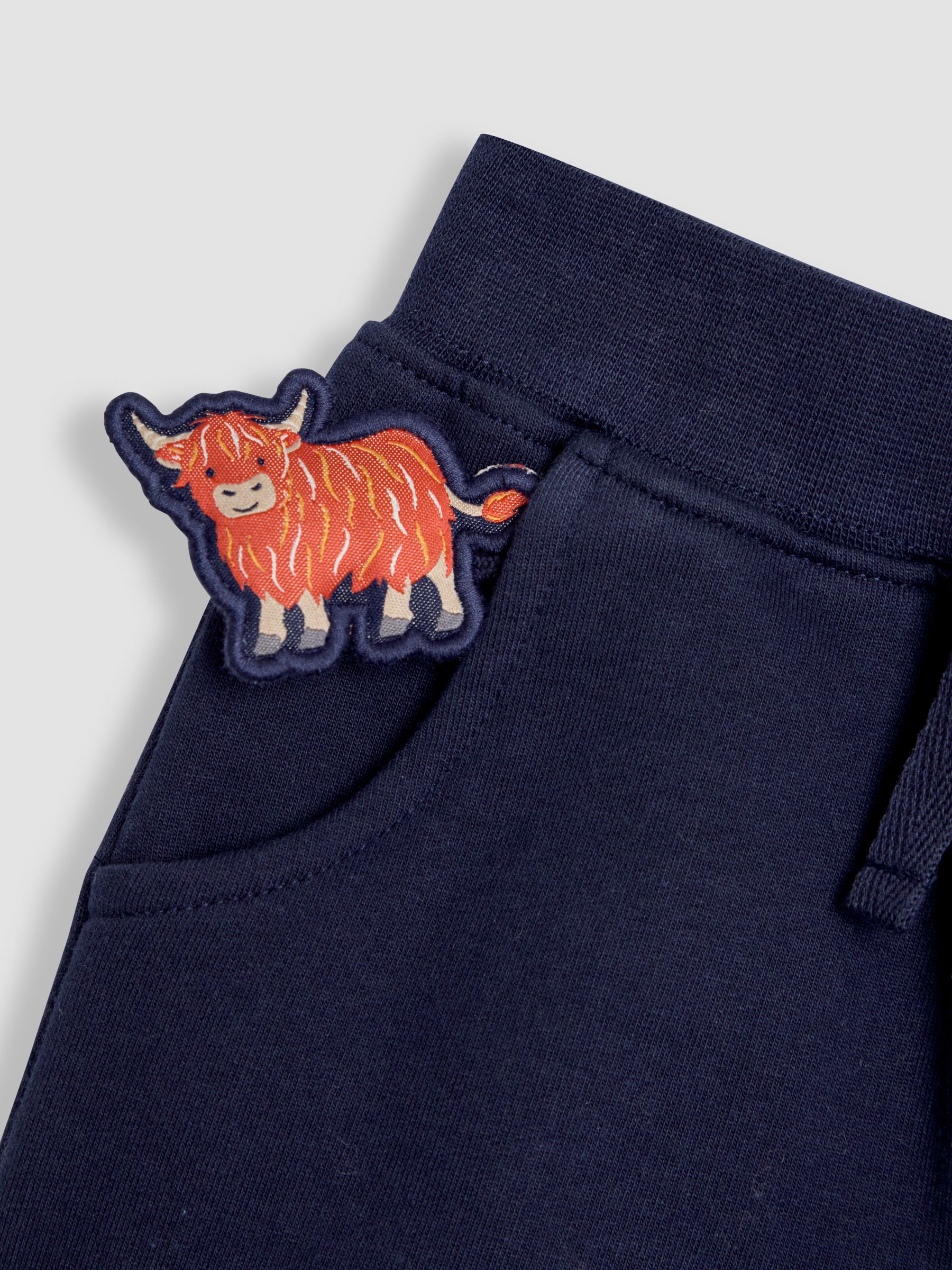 Navy Blue Highland Cow Appliqué Pet in Pocket Knee Joggers - Image 3 of 3