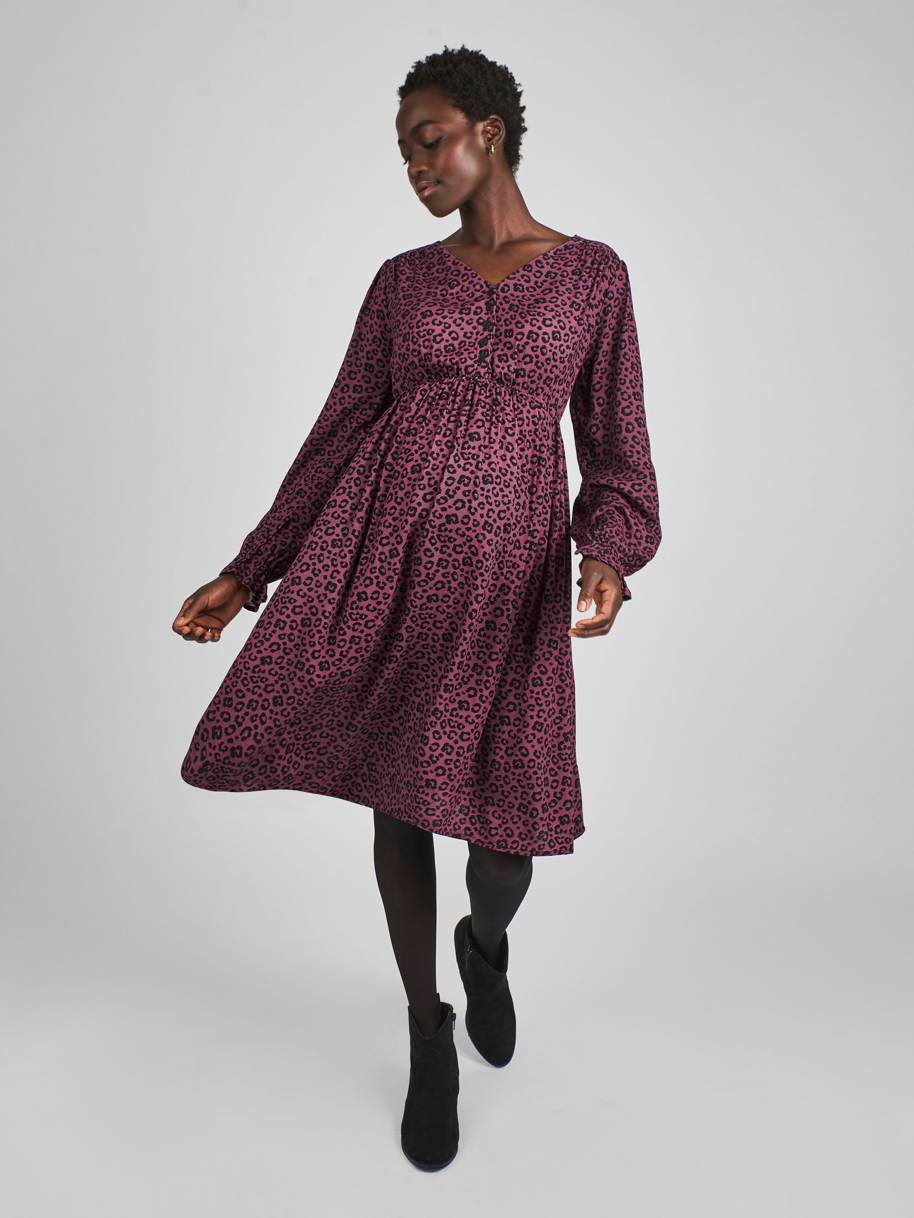 Pink V-Neck Maternity Mini Dress - Image 1 of 5