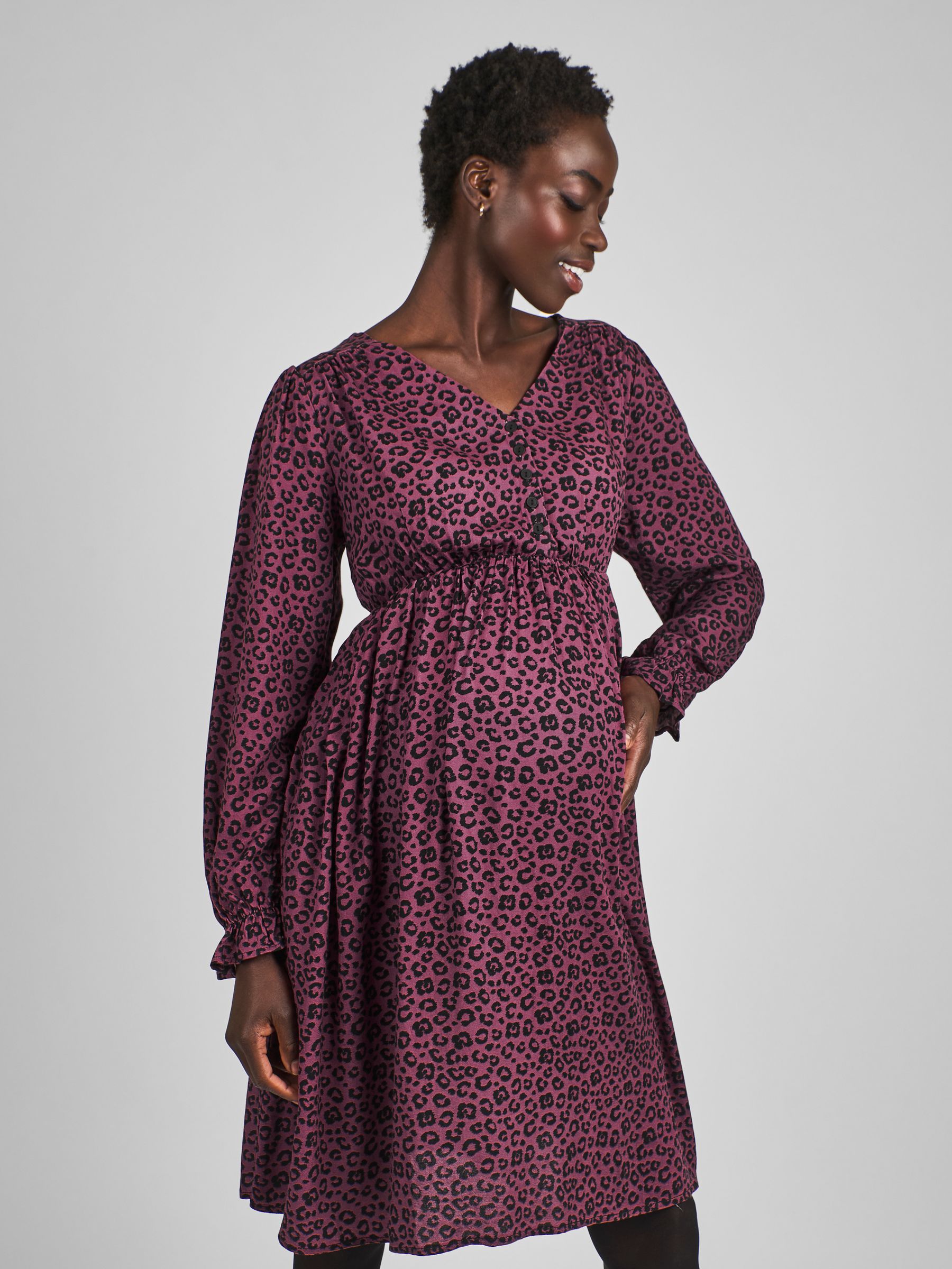 Pink V-Neck Maternity Mini Dress - Image 3 of 5