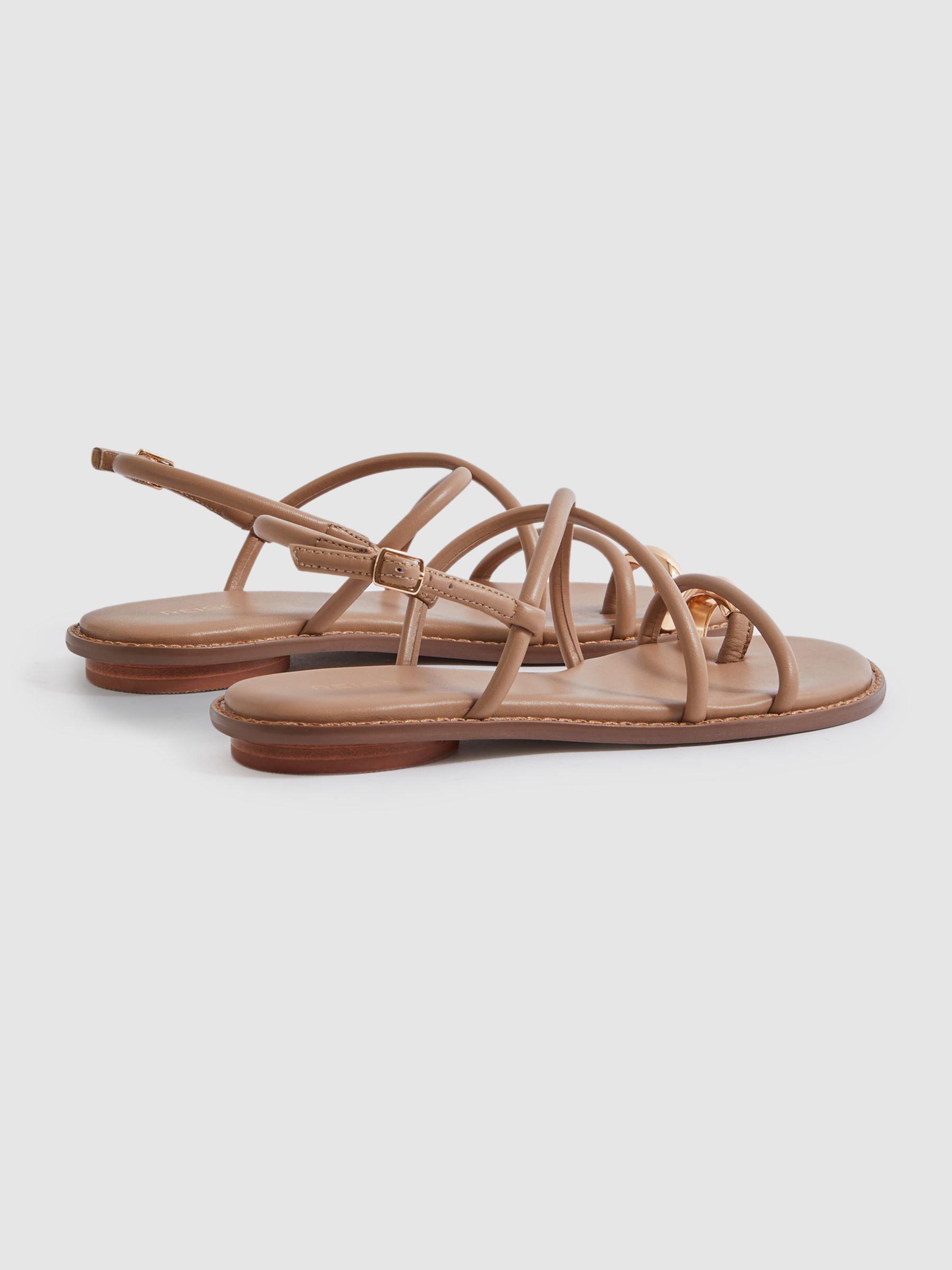 Strappy Leather Sandals with Toe Ring in Nude - Image 4 of 5