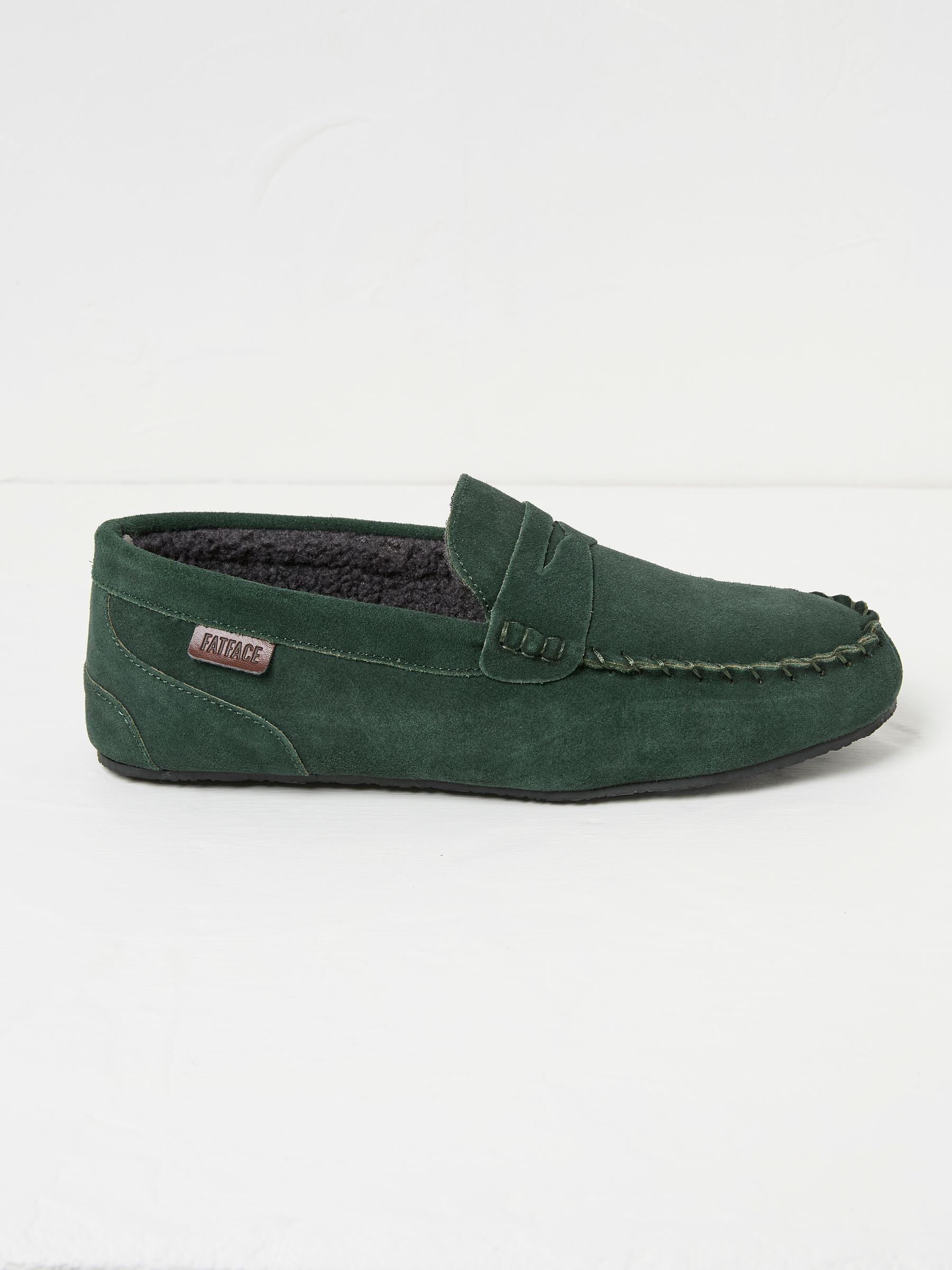 Dark Green Suede Moccasin Slippers - Image 1 of 3