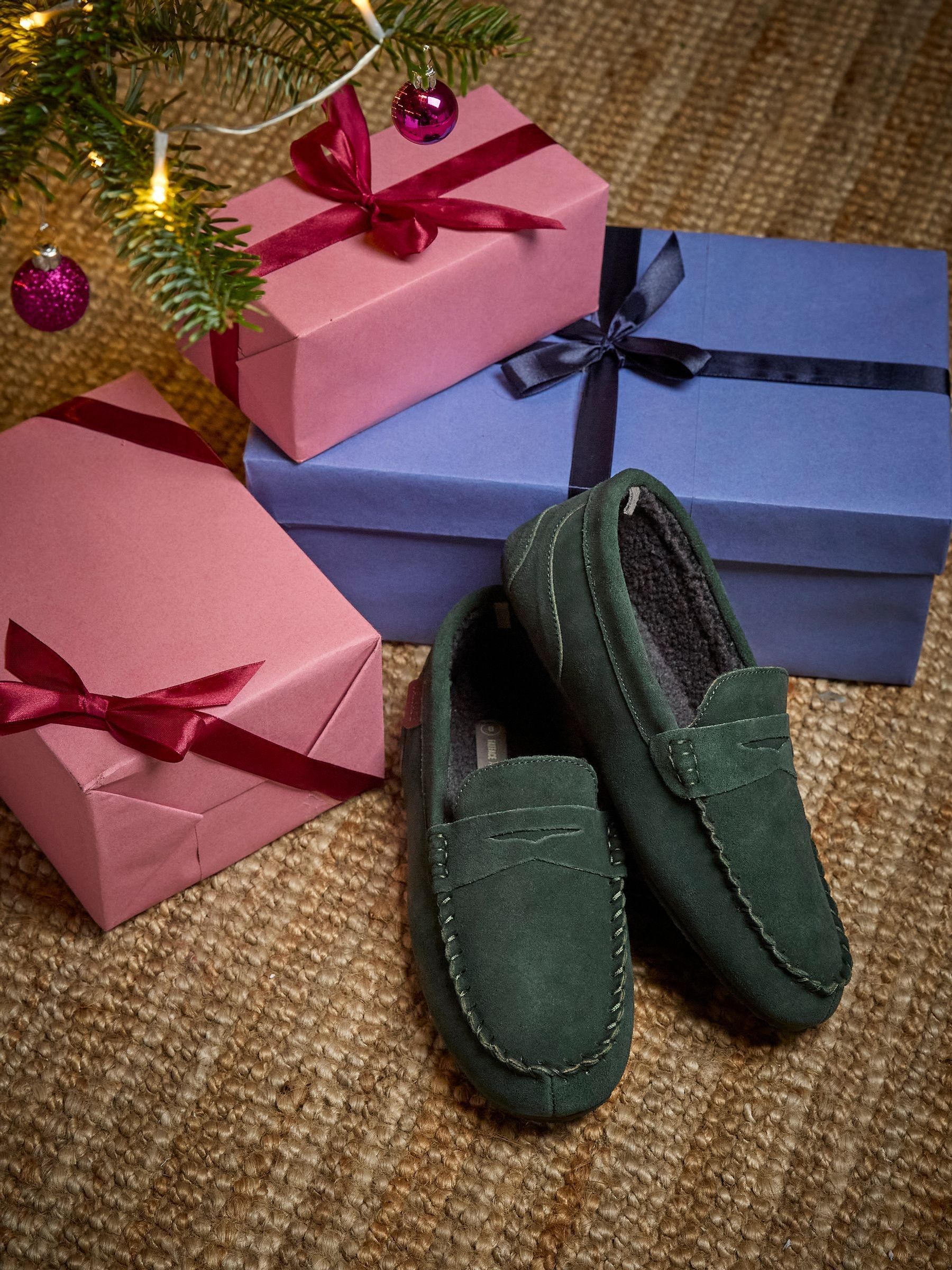Dark Green Suede Moccasin Slippers - Image 3 of 3