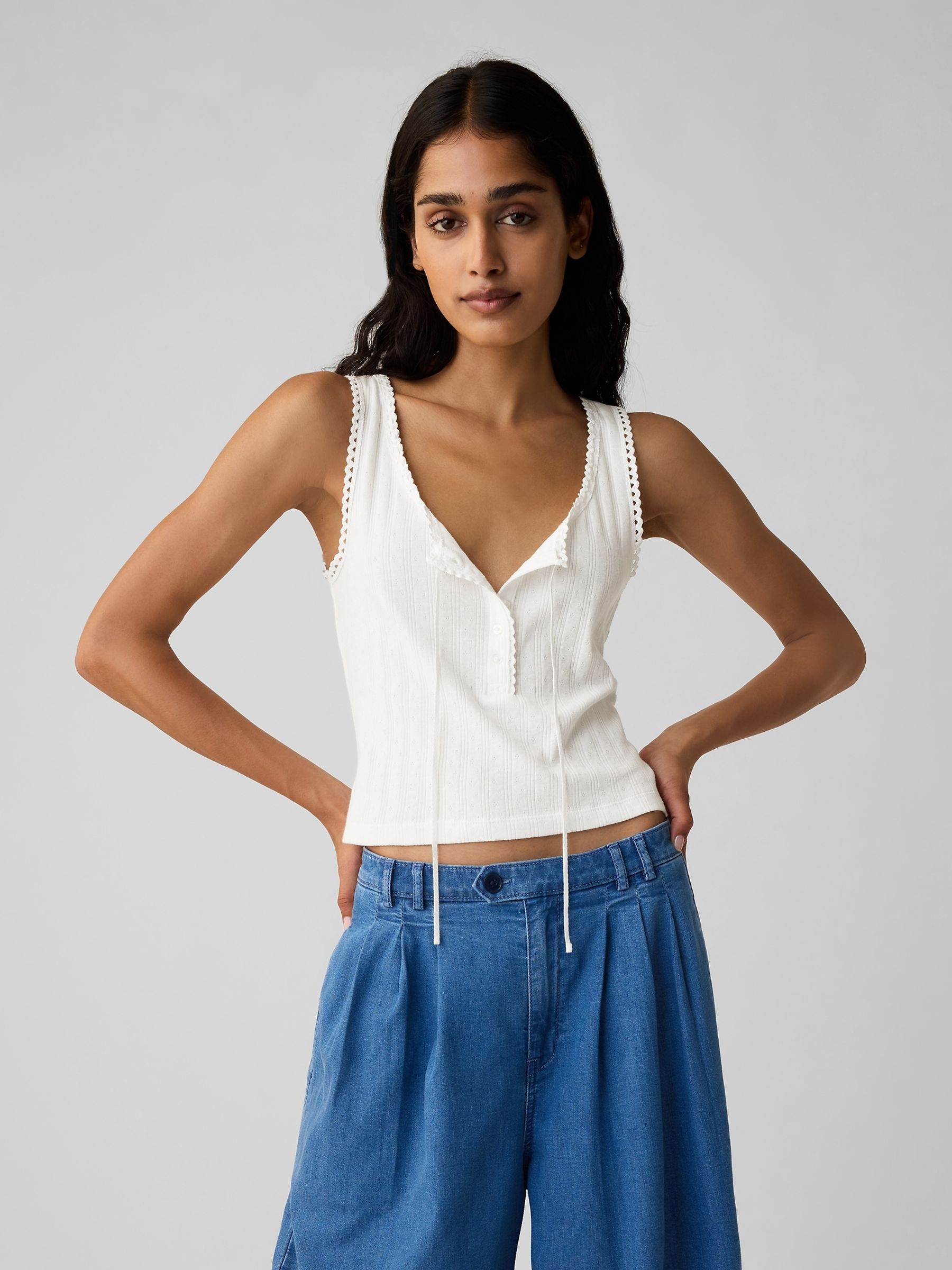 White DÔEN Pointelle Sleeveless Vest - Image 1 of 2