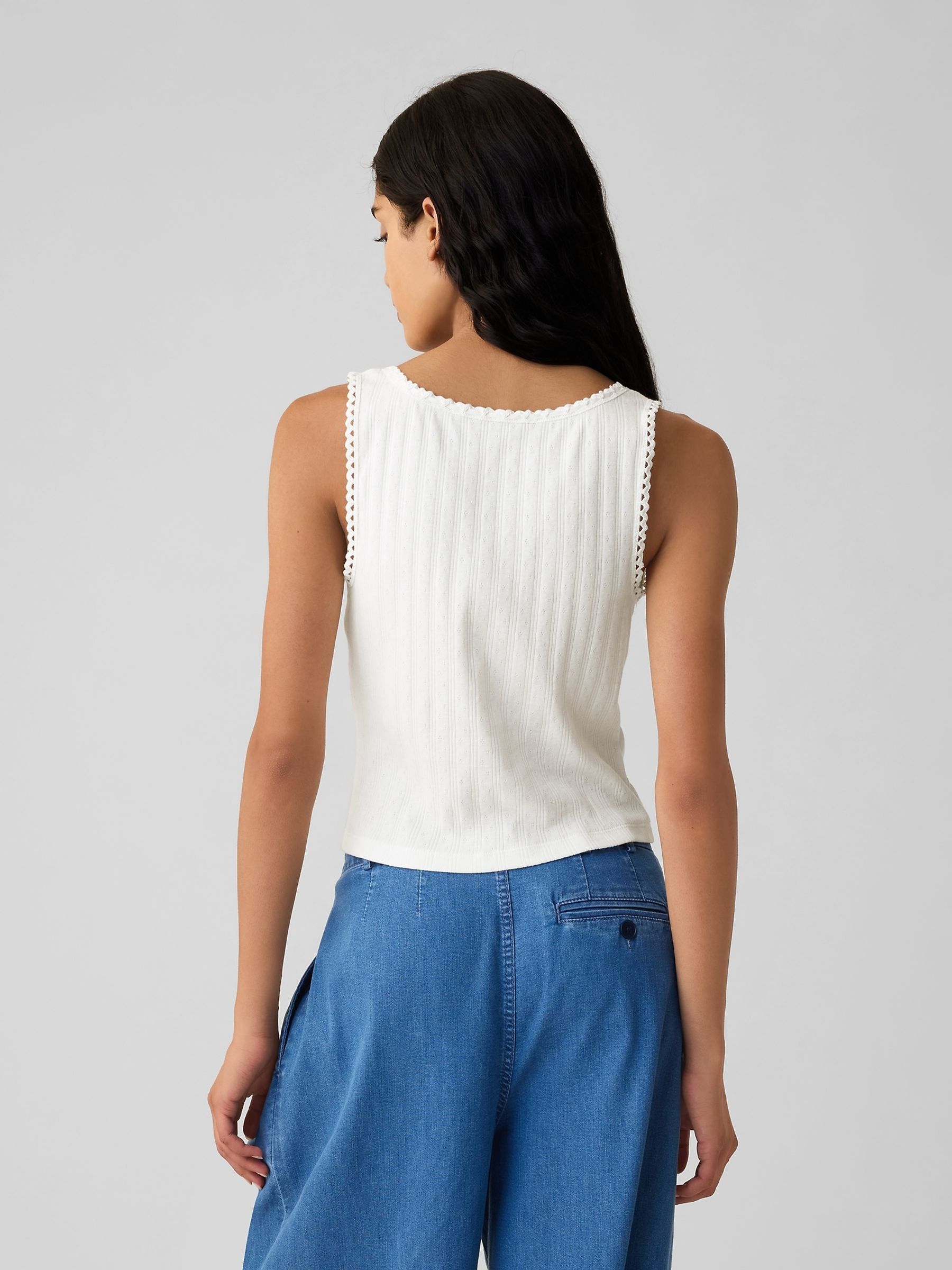 White DÔEN Pointelle Sleeveless Vest - Image 2 of 2
