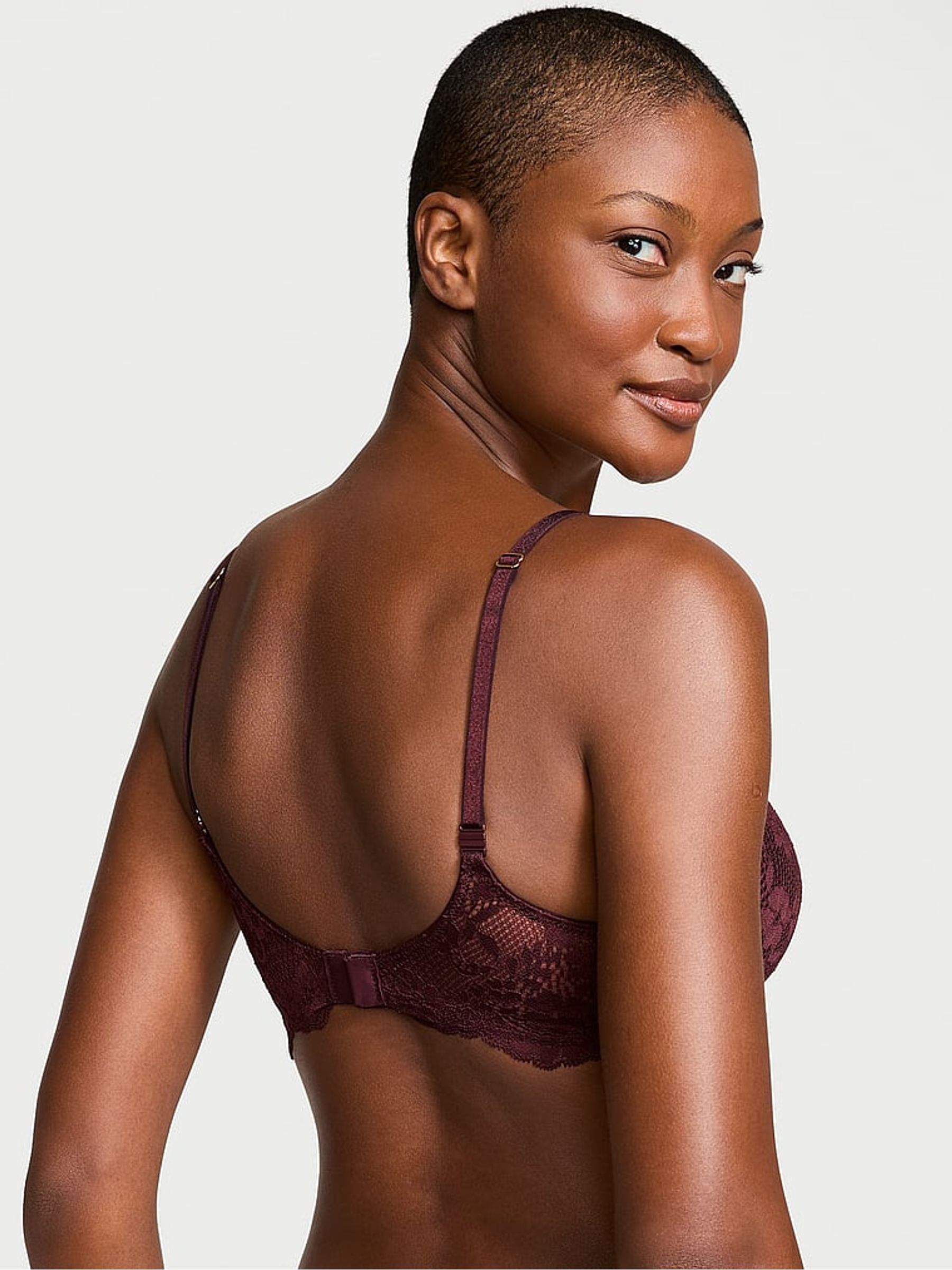 Burgundy Purple Lace Half Pad Plunge Bra - Image 2 of 3