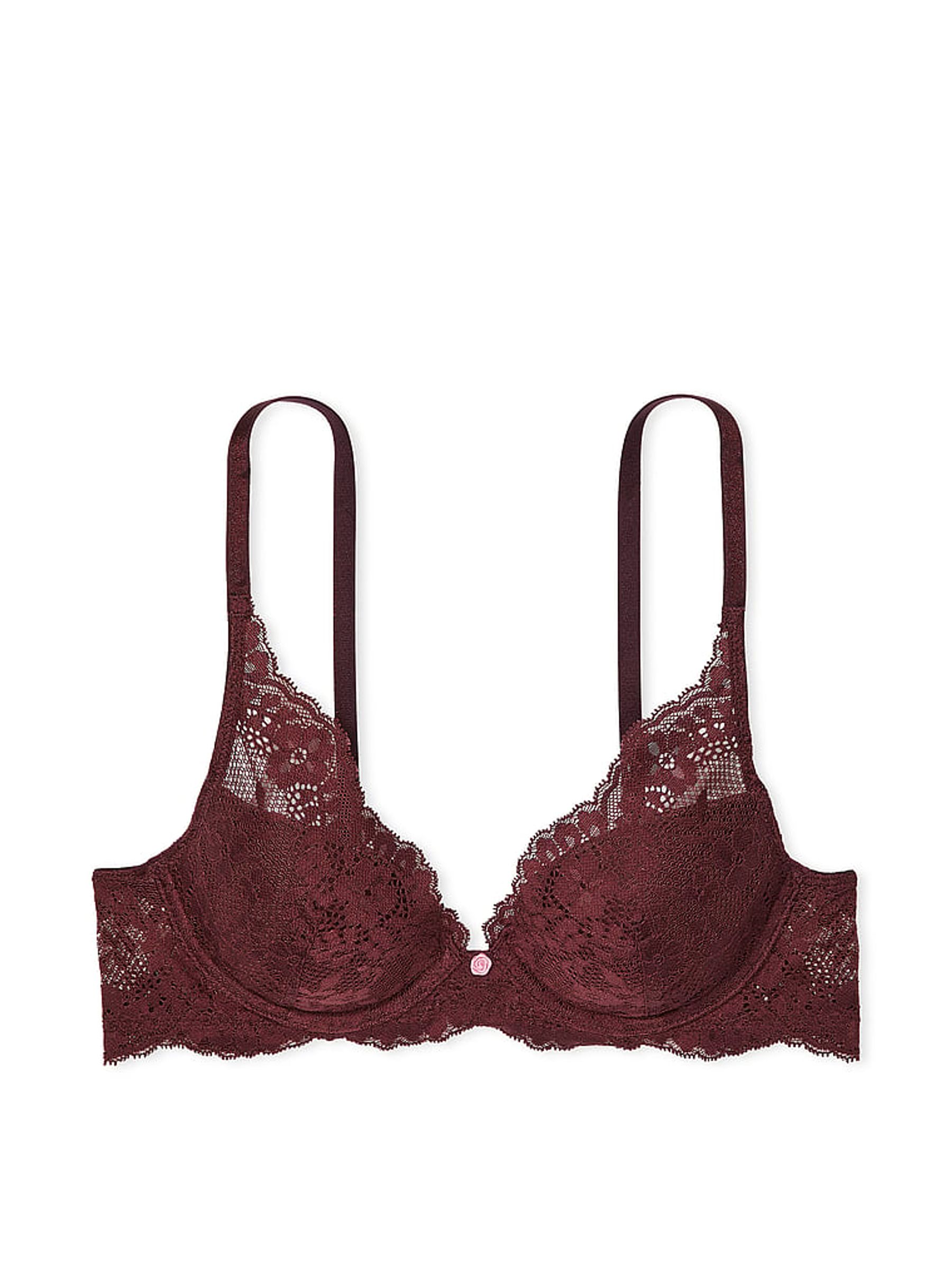 Burgundy Purple Lace Half Pad Plunge Bra - Image 3 of 3