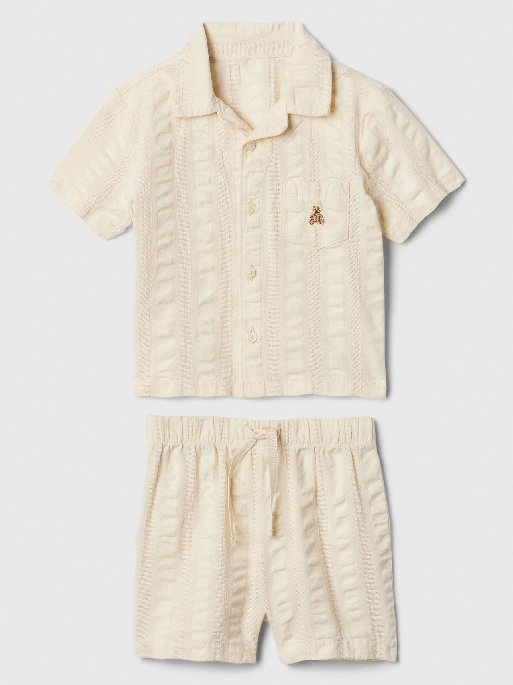Cream Crinkle Cotton Brannan Bear Shirt and Shorts Set  (Newborn-24mths) - Image 1 of 1