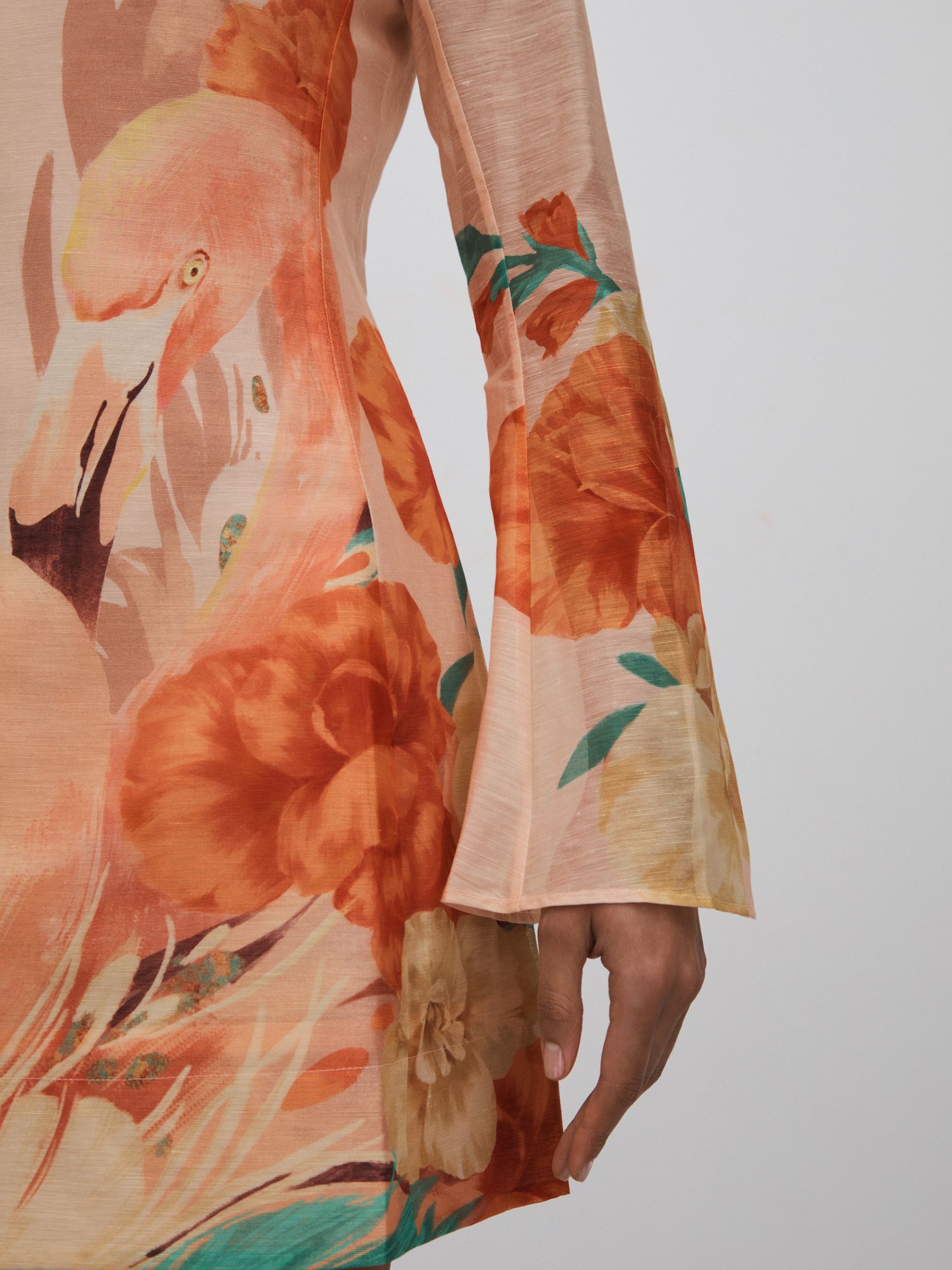 Leo Lin Linen Blend Printed A-Line Mini Dress in Soft Pink Print - Image 4 of 6
