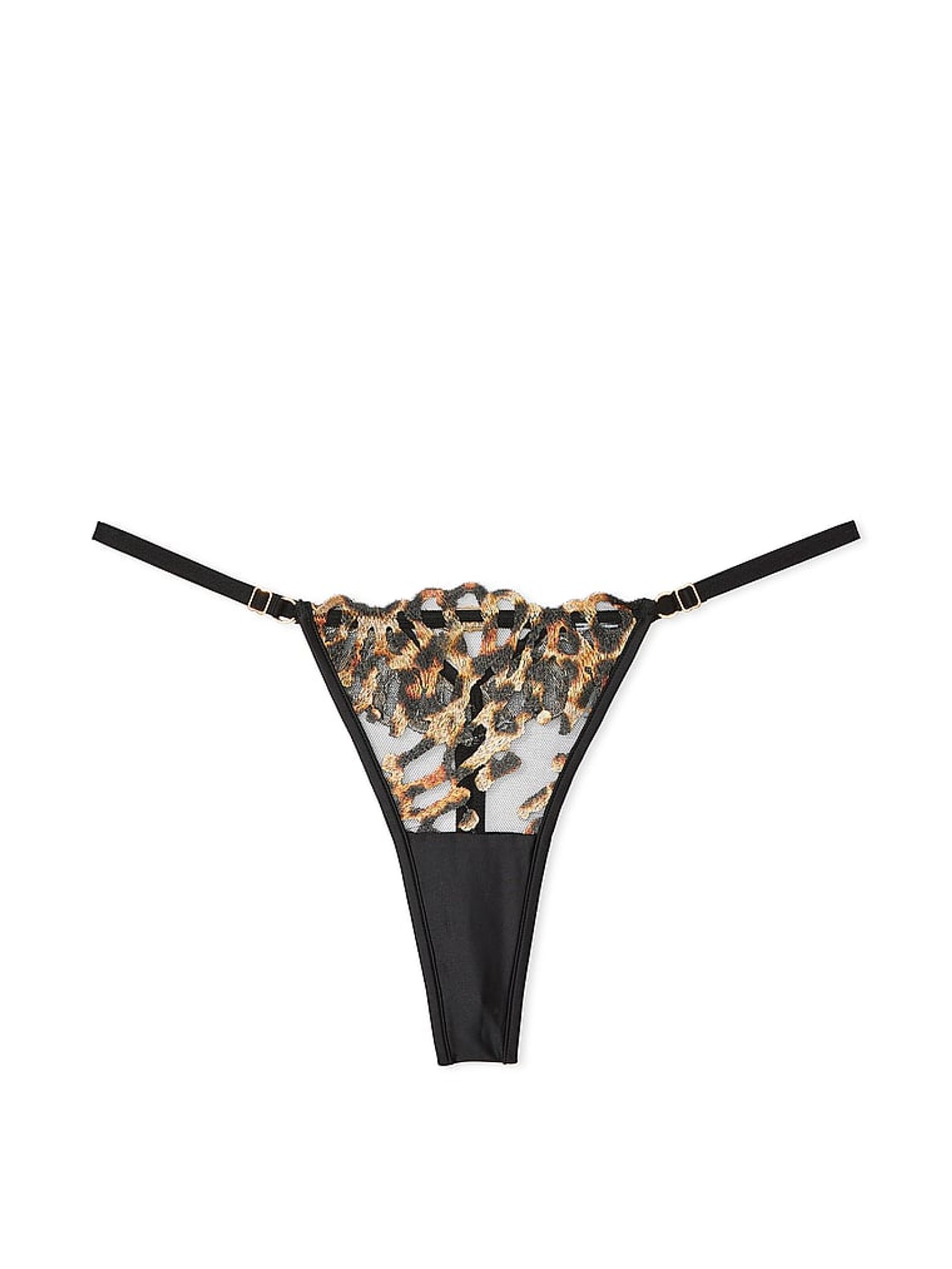 Black Leopard Thong Embroidered Knickers - Image 3 of 3