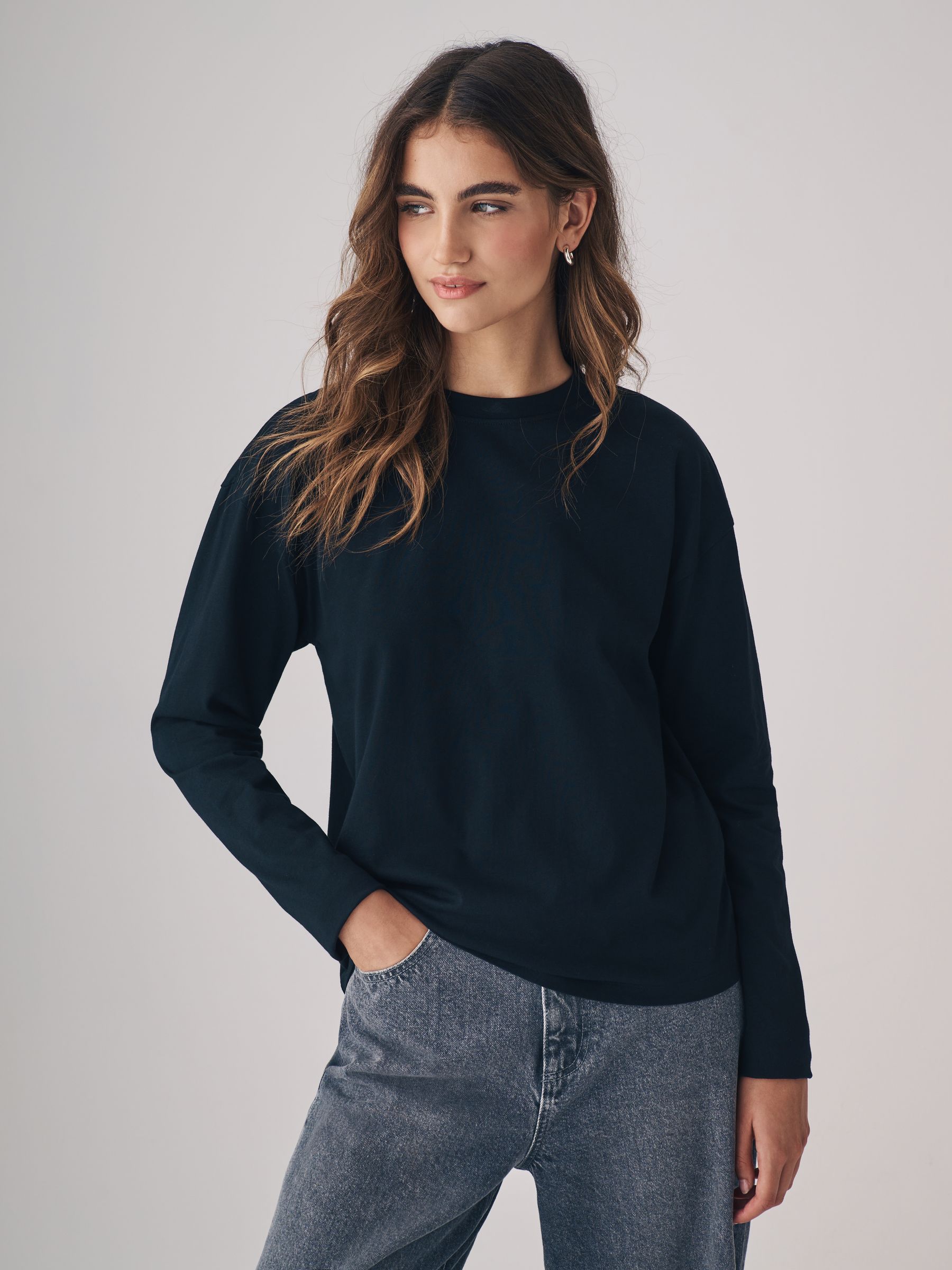 Black/Grey/White/Black & White Stripe - 4 Pack Relaxed Long Sleeve T-Shirts - Image 7 of 13