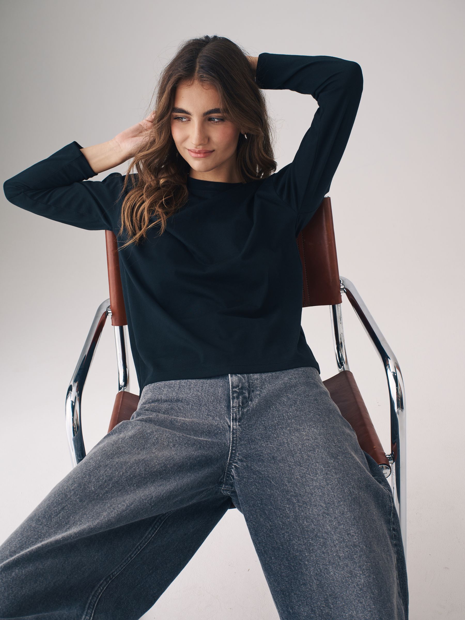 Black/Grey/White/Black & White Stripe - 4 Pack Relaxed Long Sleeve T-Shirts - Image 8 of 13