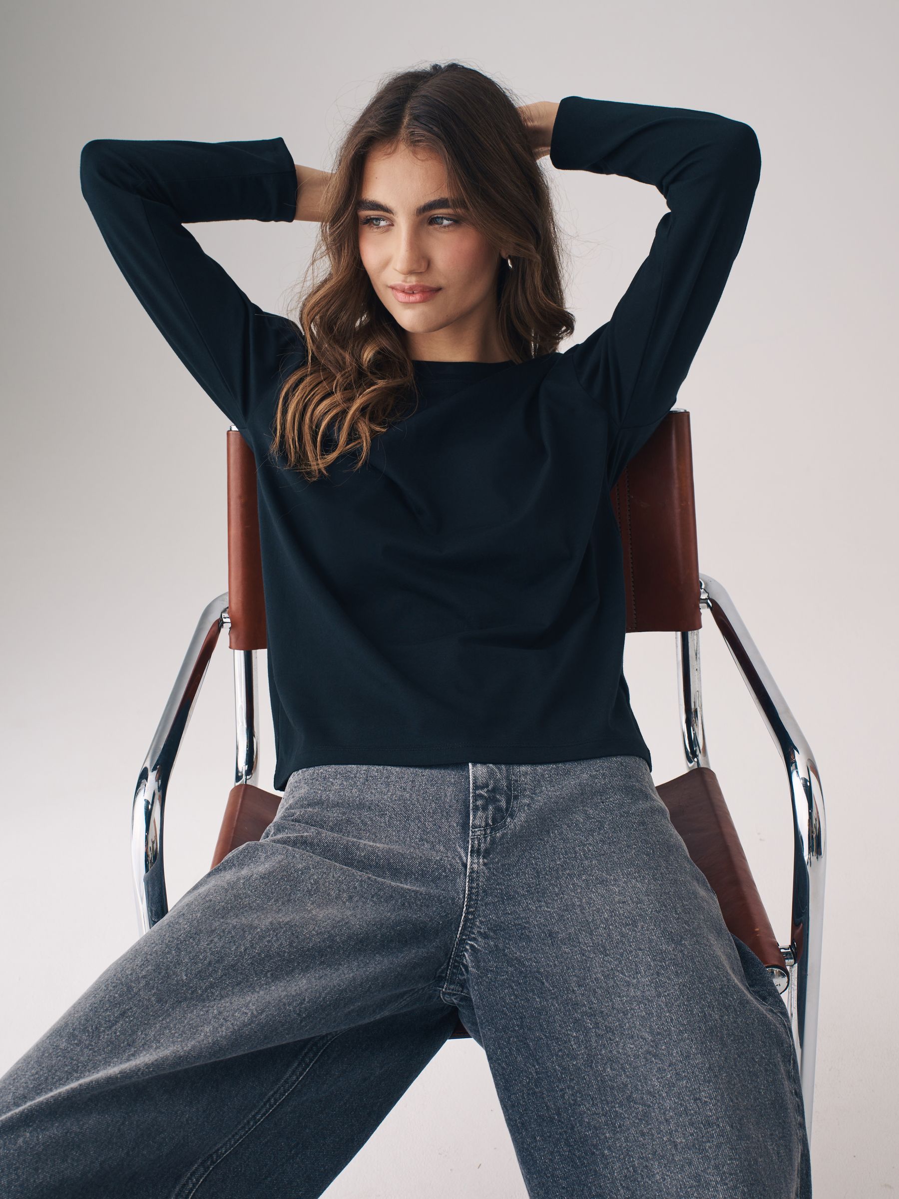Black/Grey/White/Black & White Stripe - 4 Pack Relaxed Long Sleeve T-Shirts - Image 9 of 13