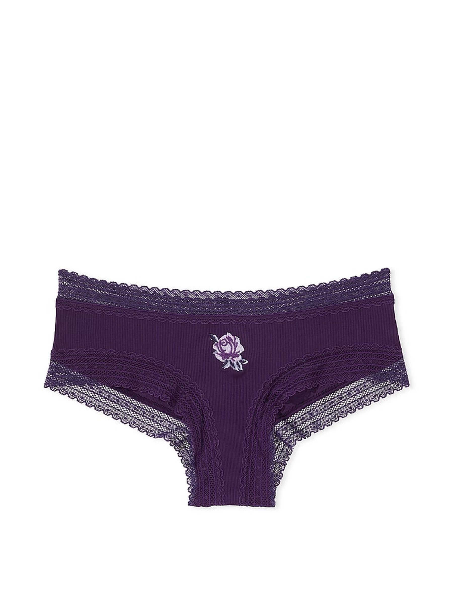 Plum Purple Rib Lace Trim Cheeky Knickers - Image 3 of 3