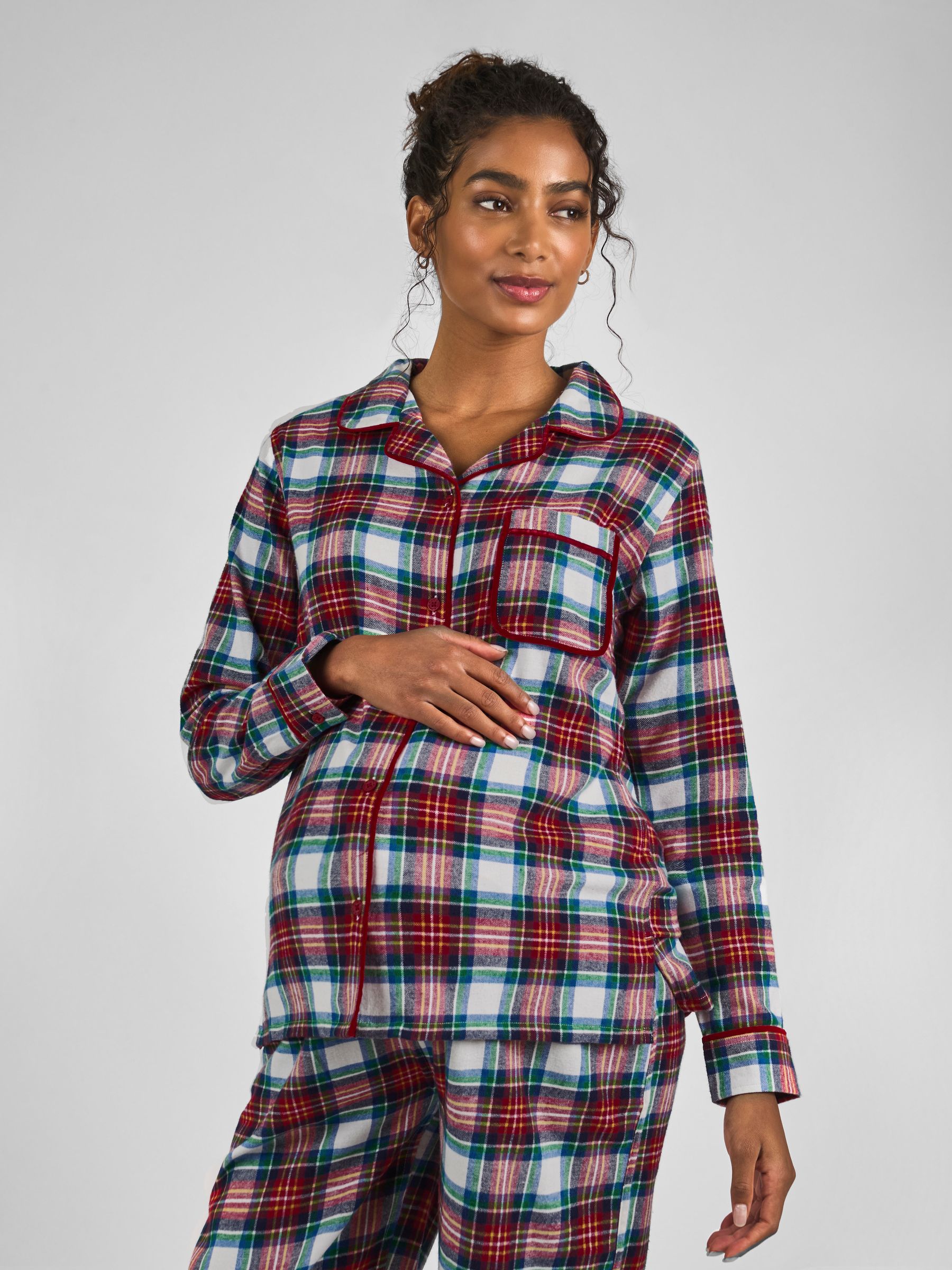 Cream Maternity Check Woven Pyjama Set JoJo Maman Bébé