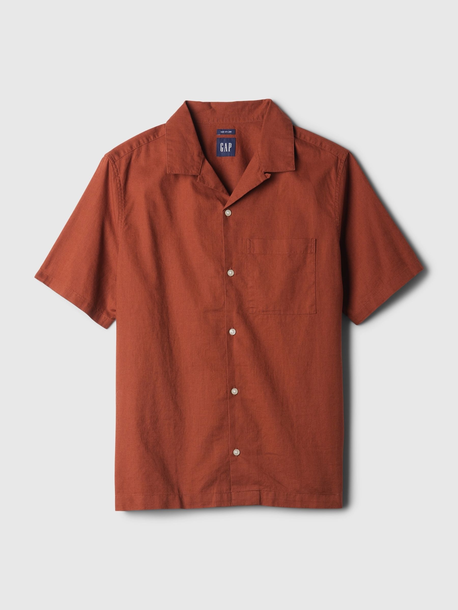 Red Linen-Cotton Short Sleeve Shirt - Image 4 of 4