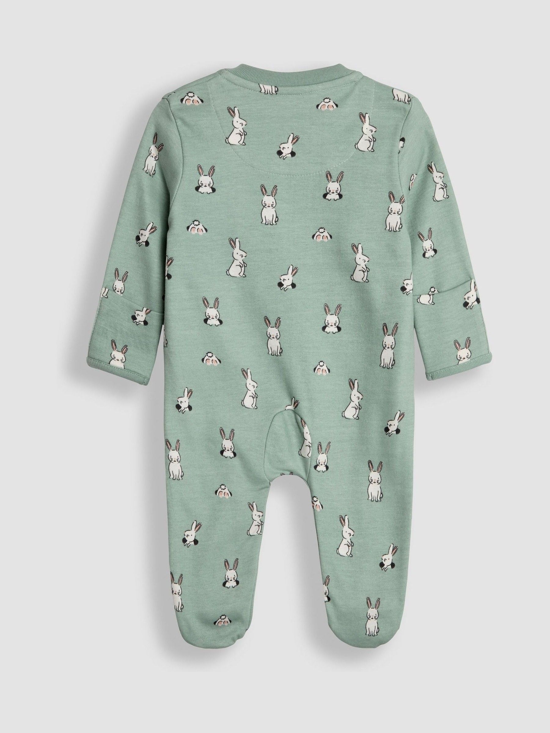 Green Bunny Print Zip Cotton Baby Sleepsuit - Image 2 of 6