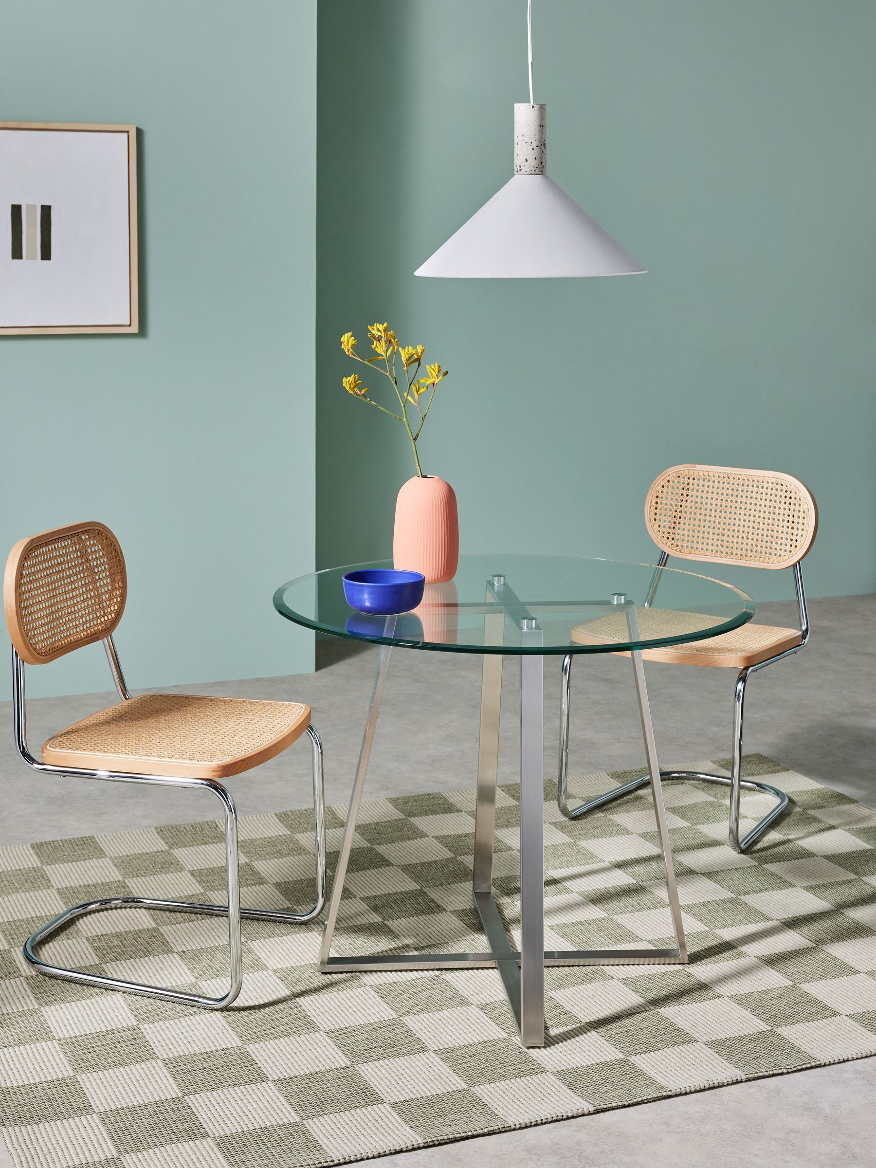 Haku 2 Seater Round Dining Table in Stainless Steel Clear Glass - Image 1 of 5