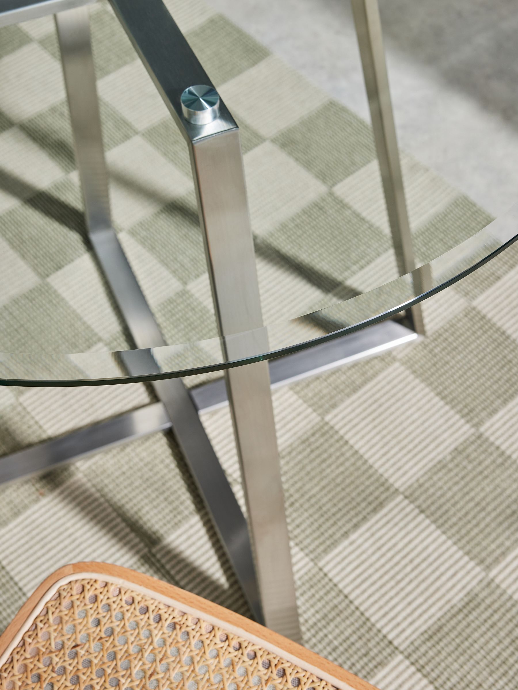 Haku 2 Seater Round Dining Table in Stainless Steel Clear Glass - Image 3 of 5